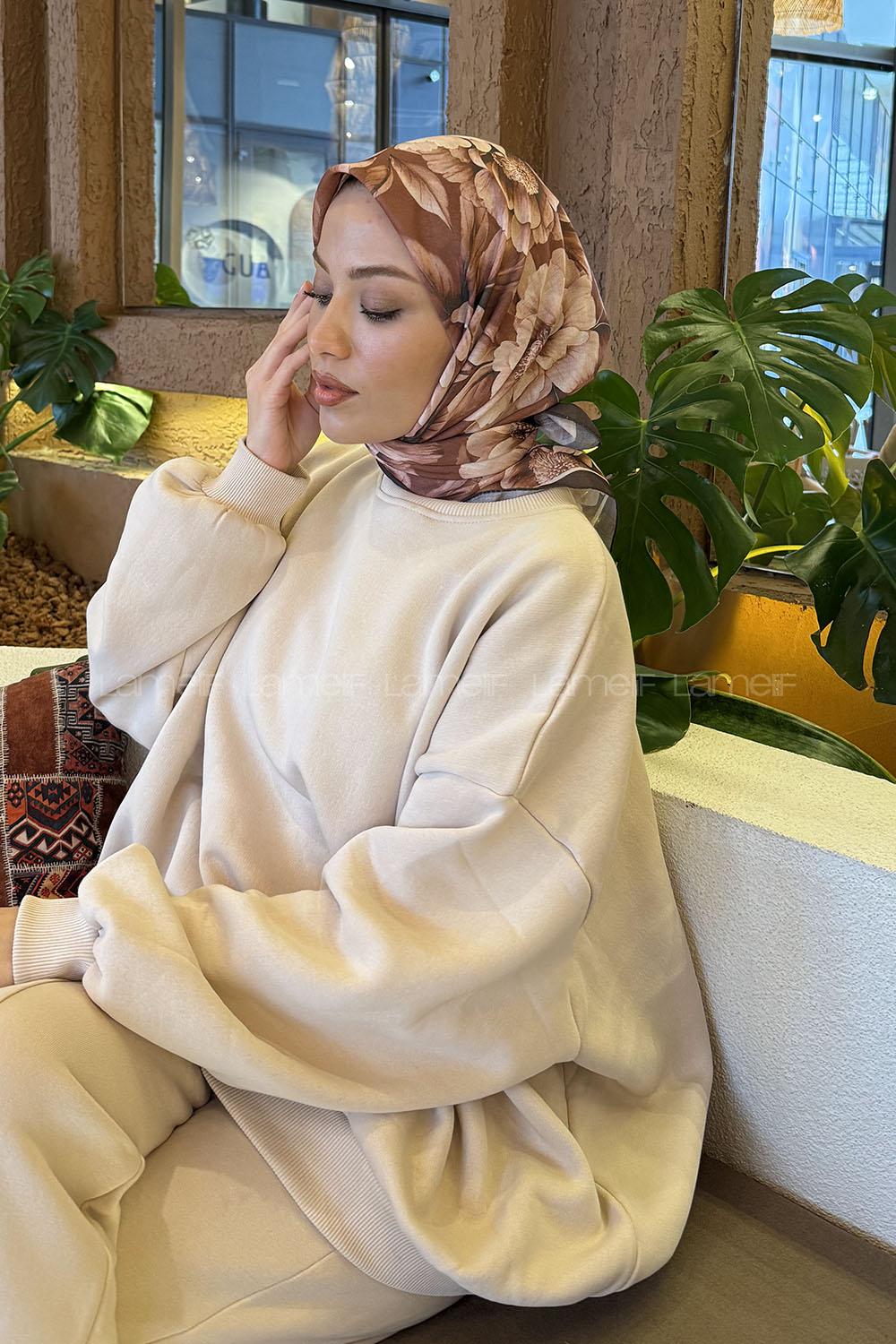 Lamelif Lotus Desen Soft Eşarp Tarçın