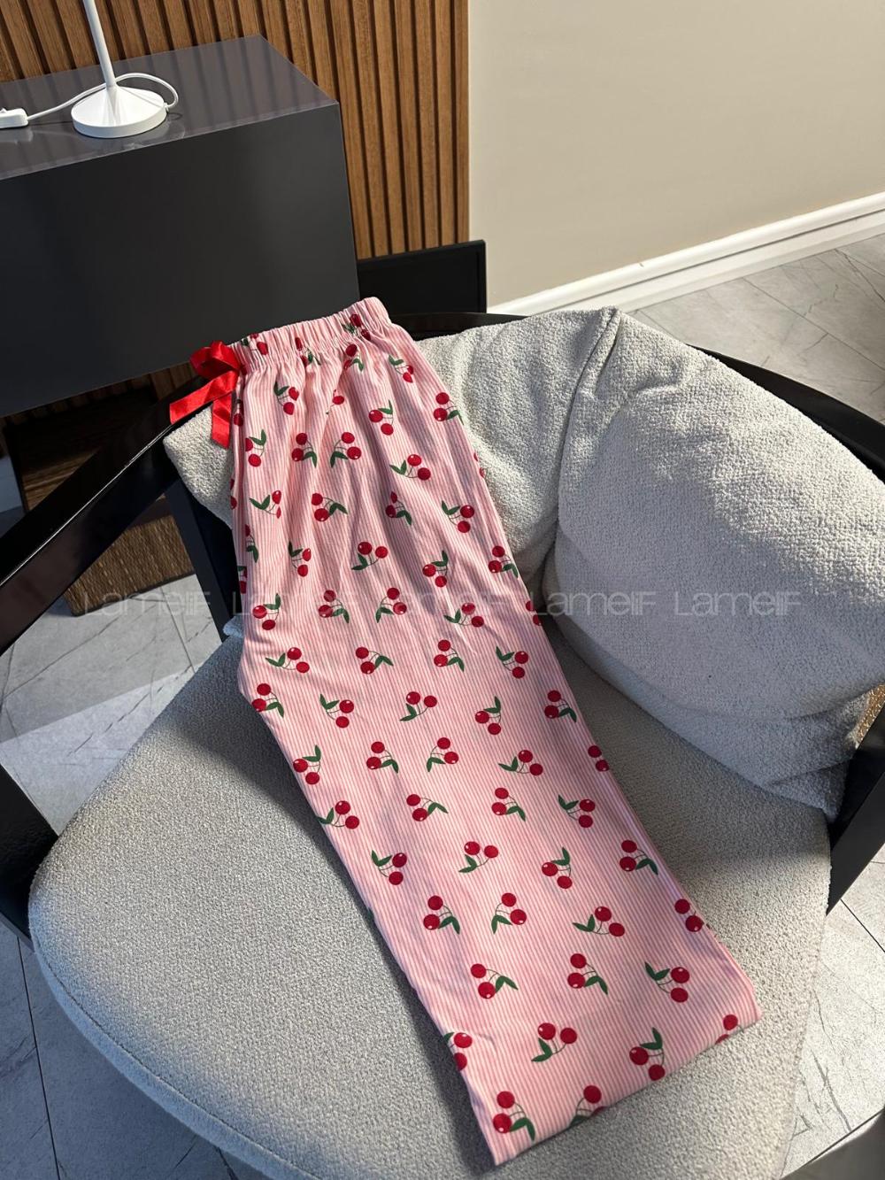 Lamelif Milan Kumaş Kirazlı Pijama Altı