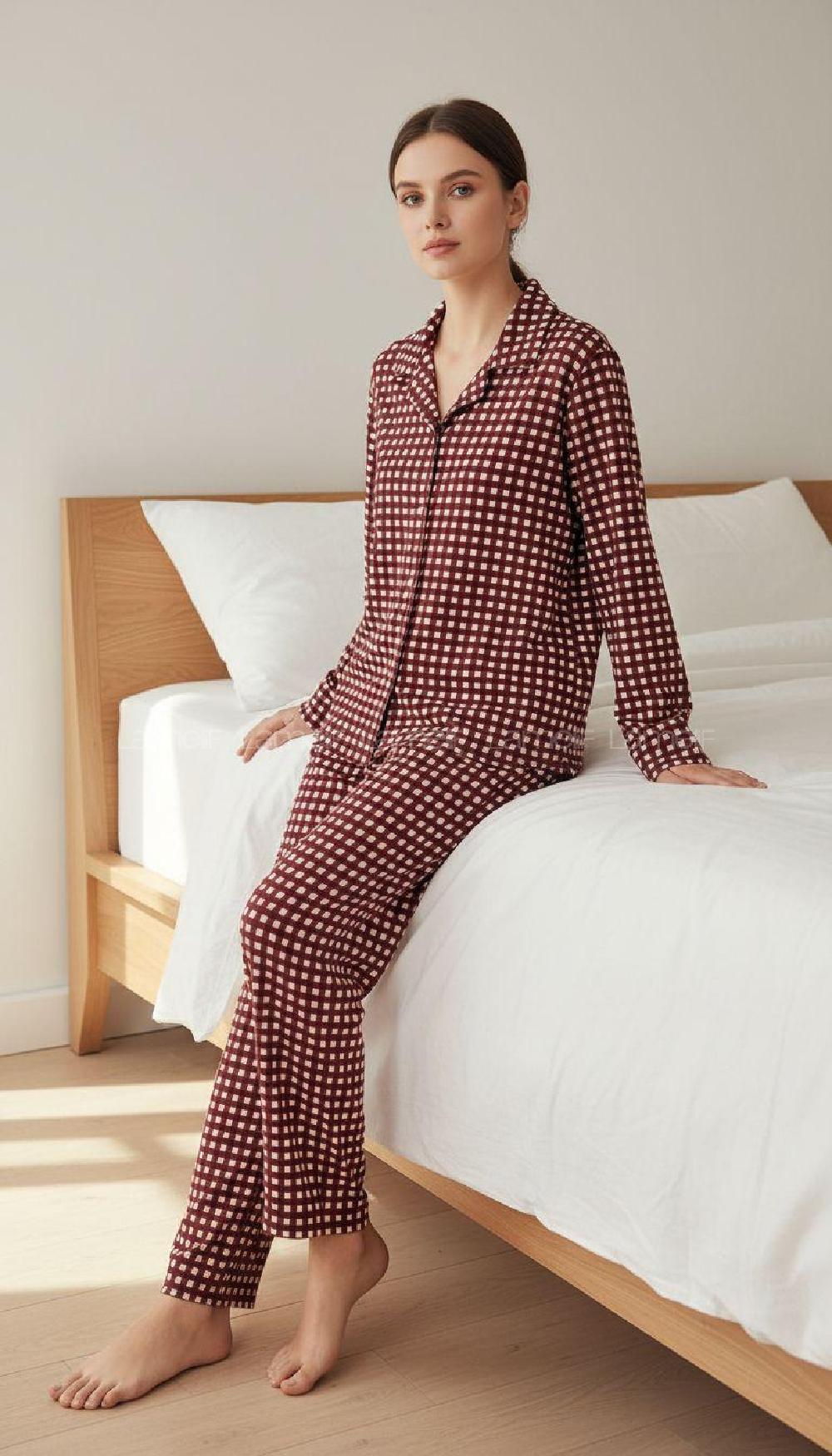 Lamelif Kare Desen Pijama Takımı