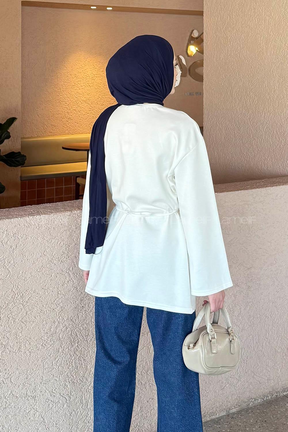 Lamelif Bağlama Detaylı Oysho Sweat Beyaz