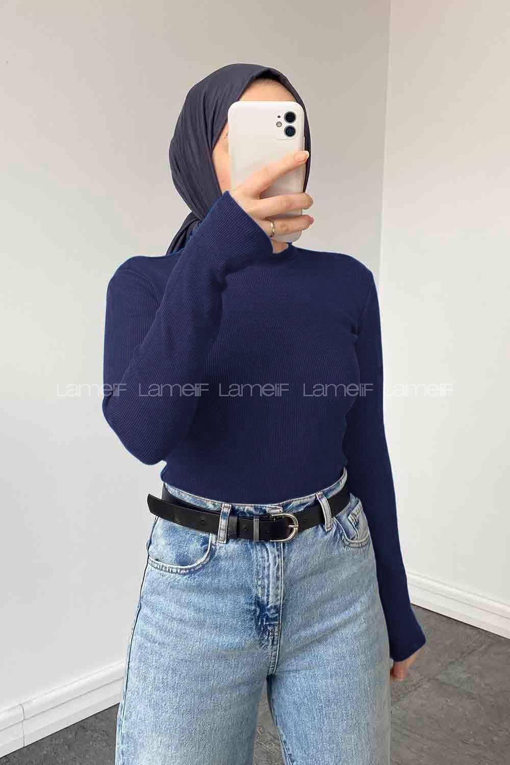Navy Blue Turtle Neck Long Arm Cotton Body