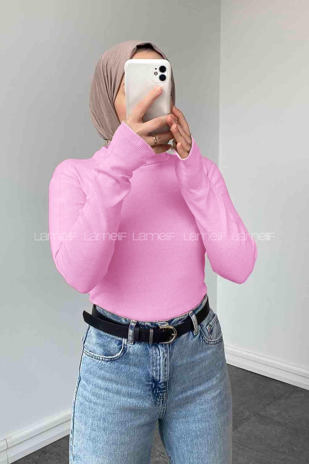 Candy Pink Turtle Neck Long Arm Cotton Body