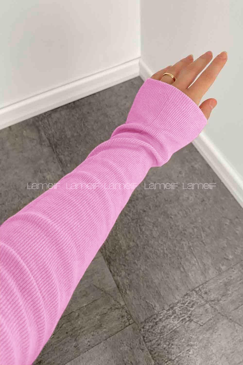 Candy Pink Turtle Neck Long Arm Cotton Body