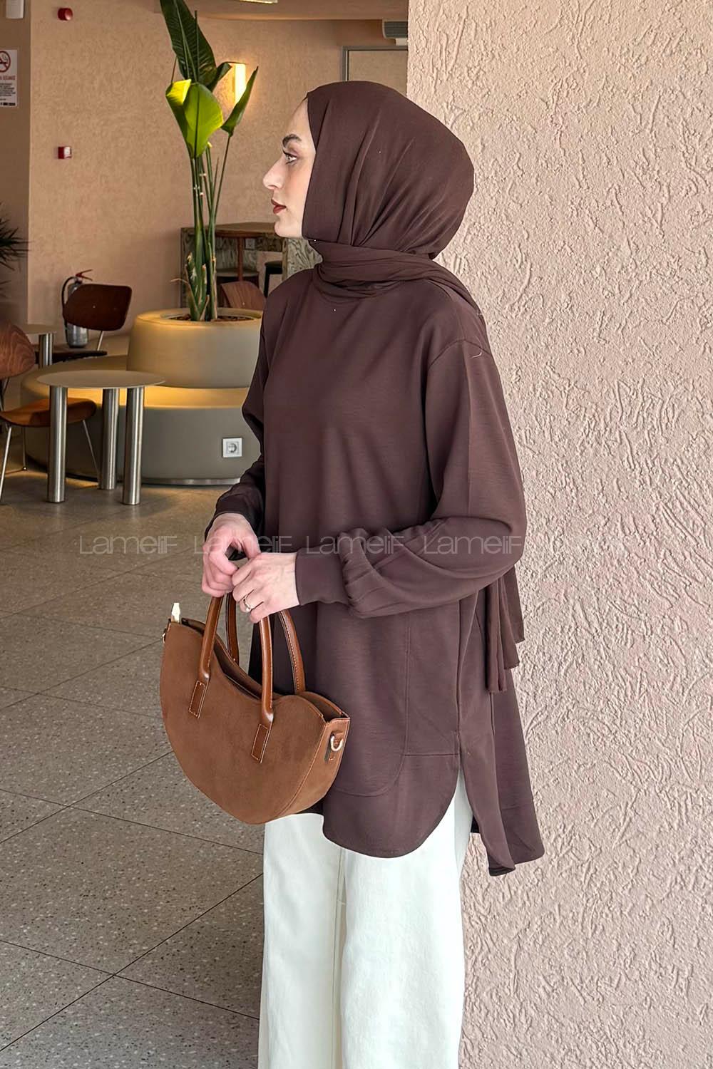 Lamelif Oysho Dikişli Sweat Acı Kahve