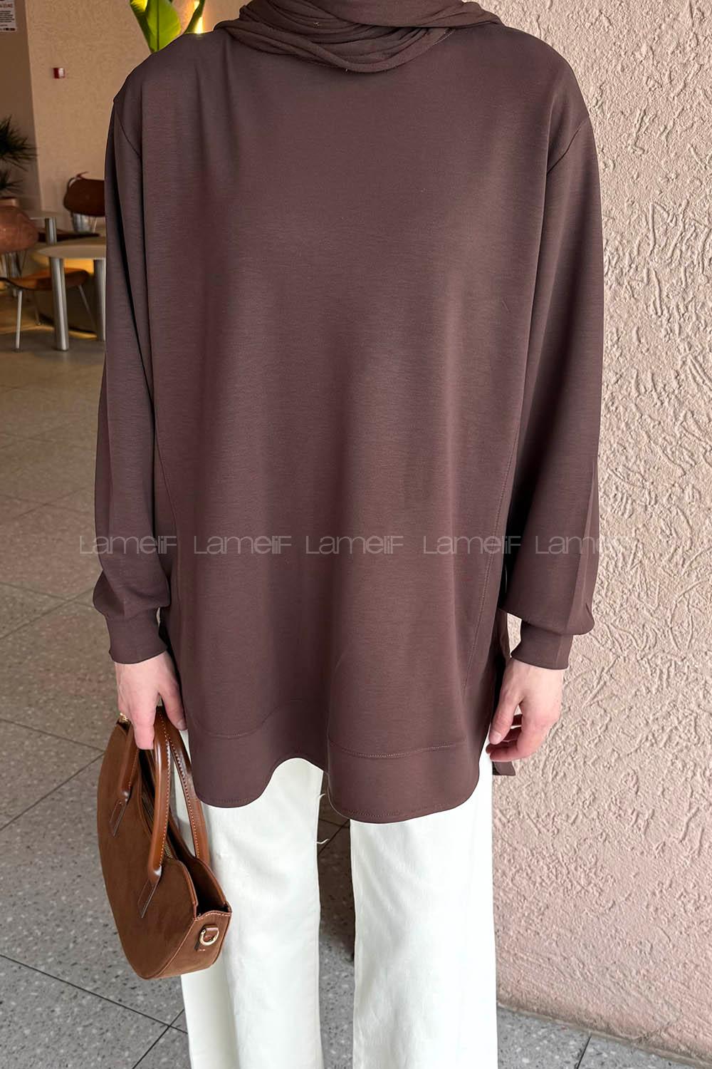 Lamelif Oysho Dikişli Sweat Acı Kahve