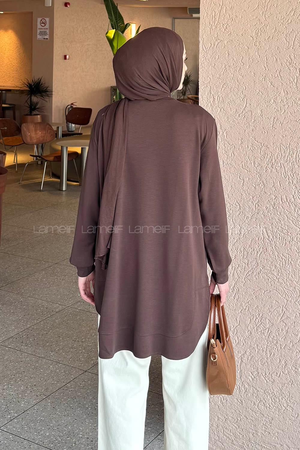 Lamelif Oysho Dikişli Sweat Acı Kahve