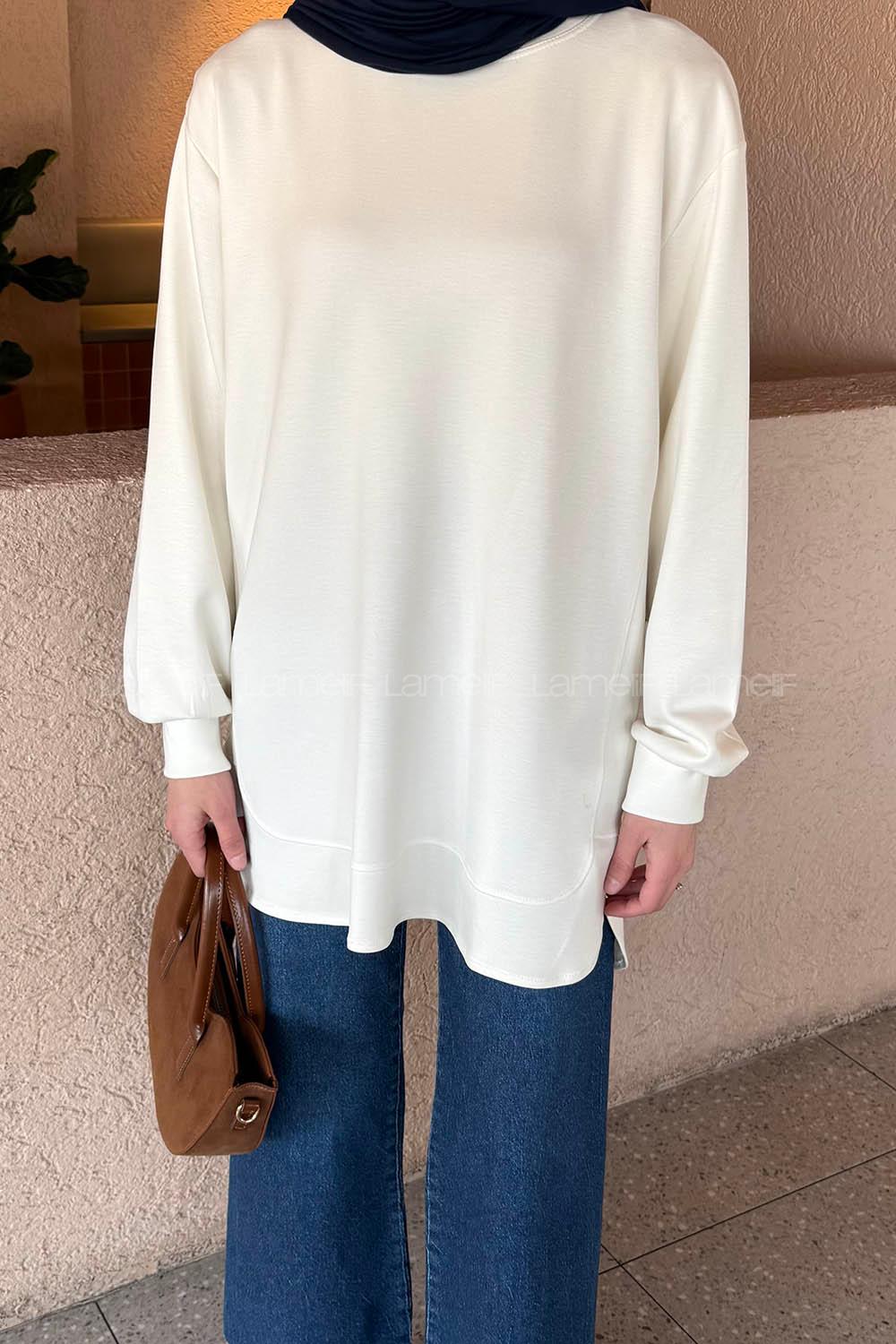 Lamelif Oysho Dikişli Sweat Ekru