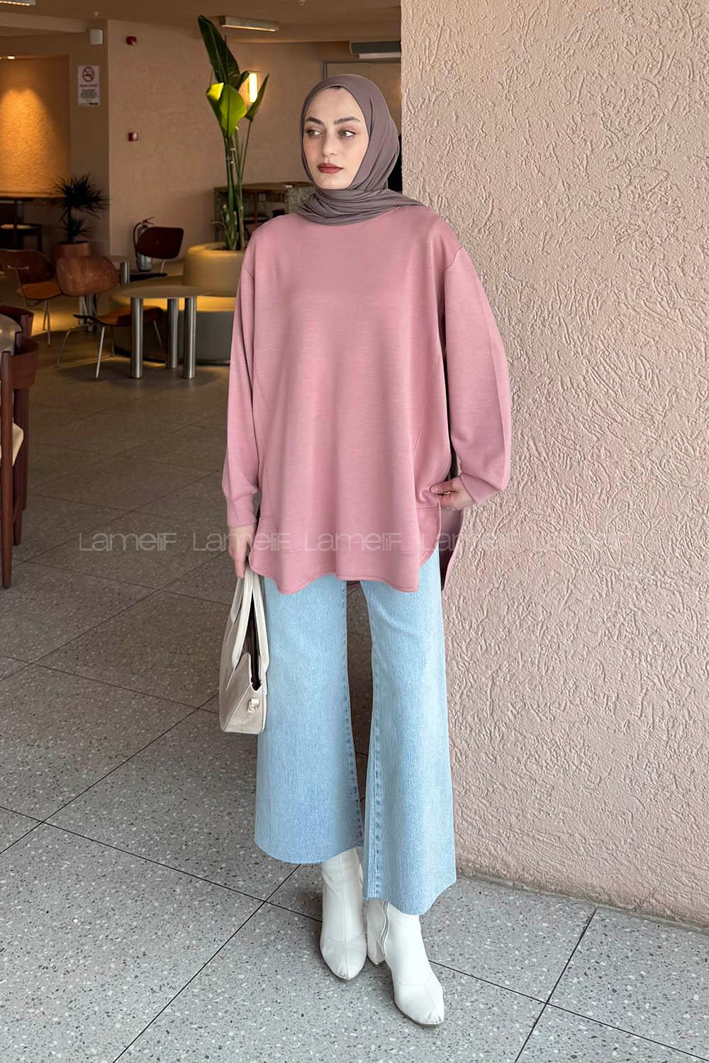 Lamelif Oysho Dikişli Sweat Gül Rengi