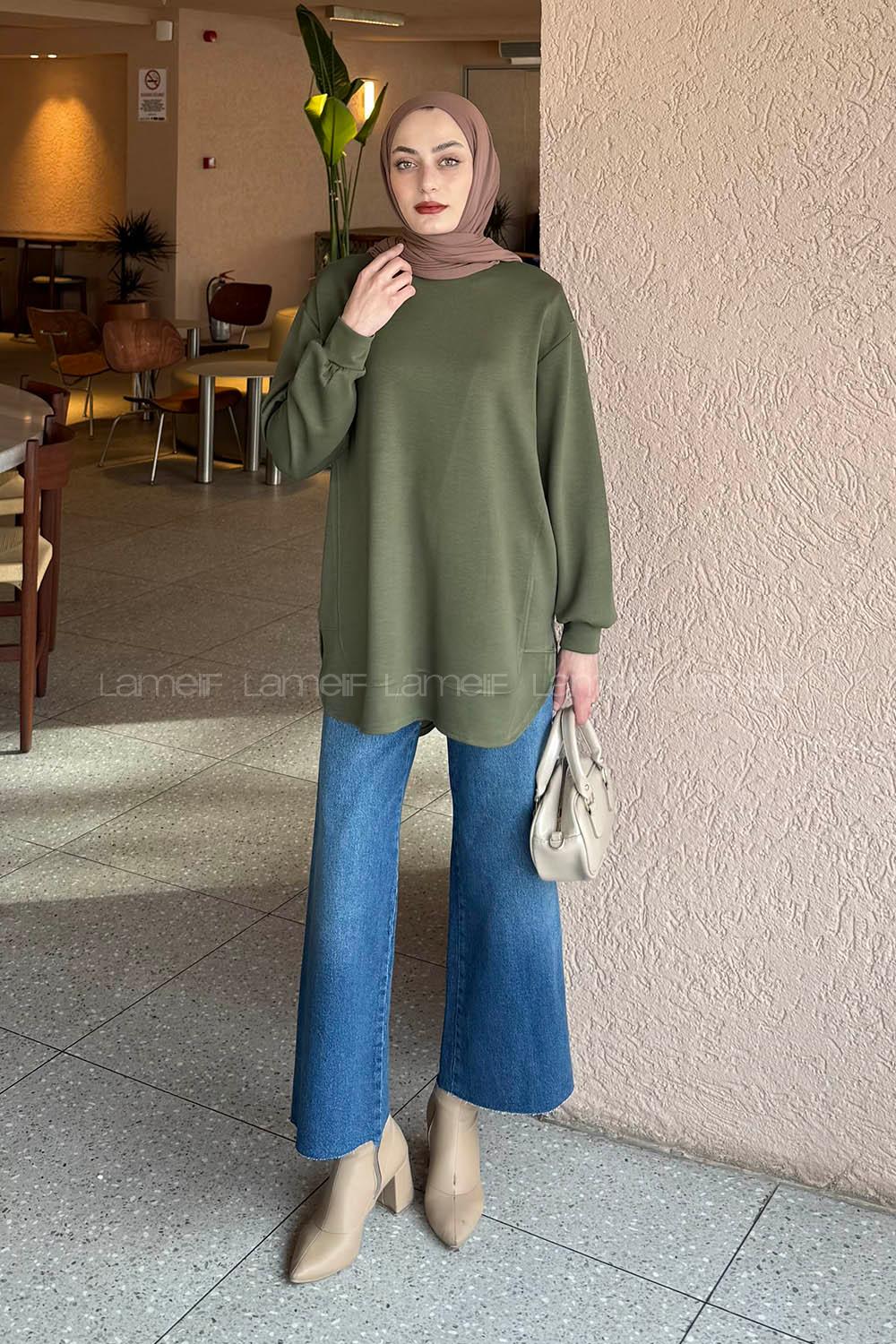 Lamelif Oysho Dikişli Sweat Haki