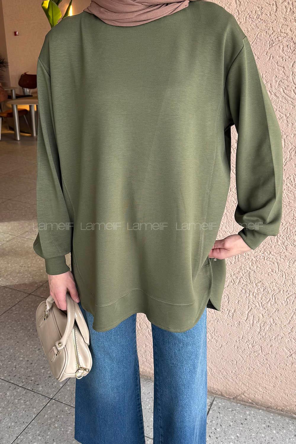 Lamelif Oysho Dikişli Sweat Haki