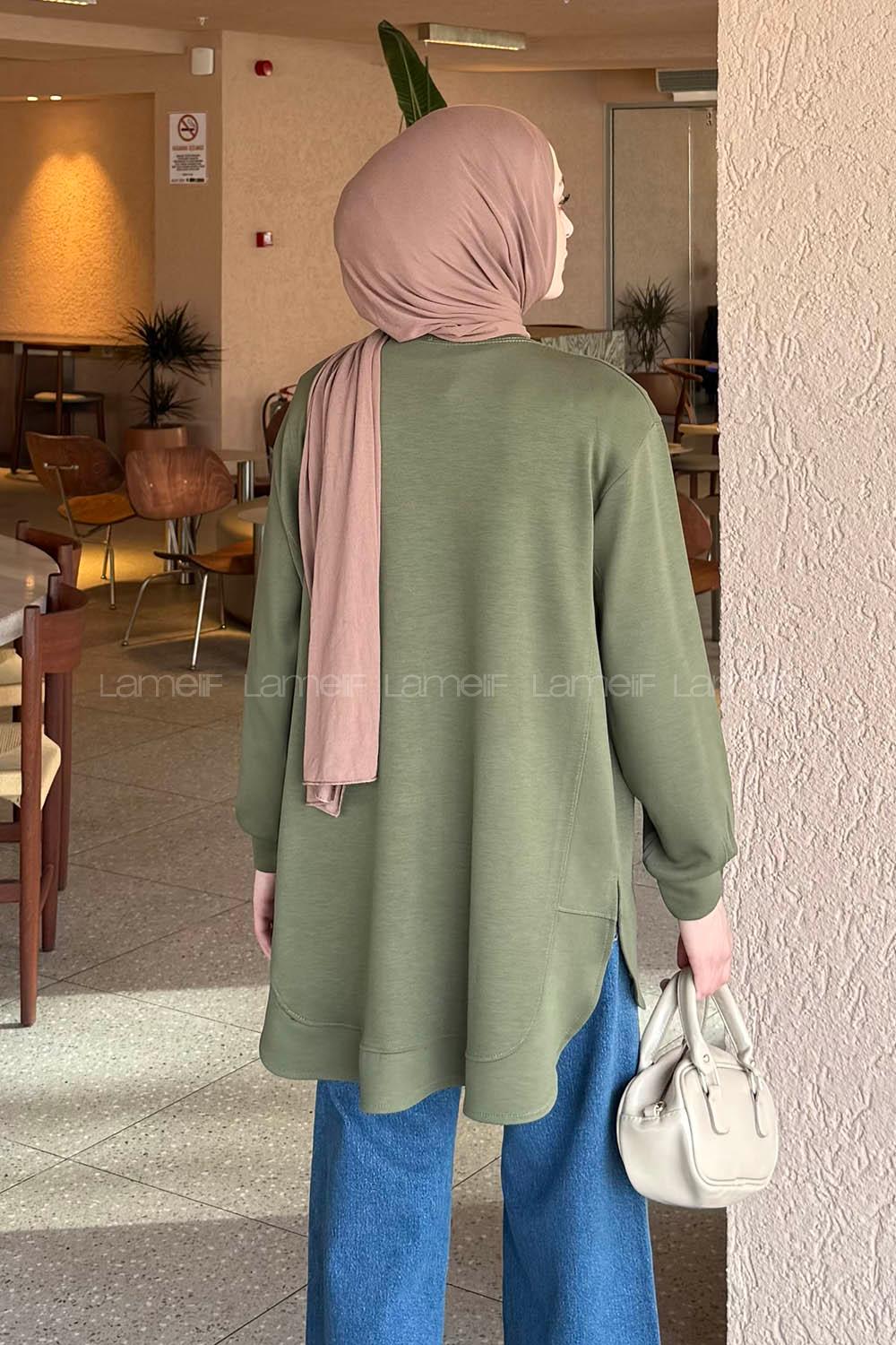 Lamelif Oysho Dikişli Sweat Haki