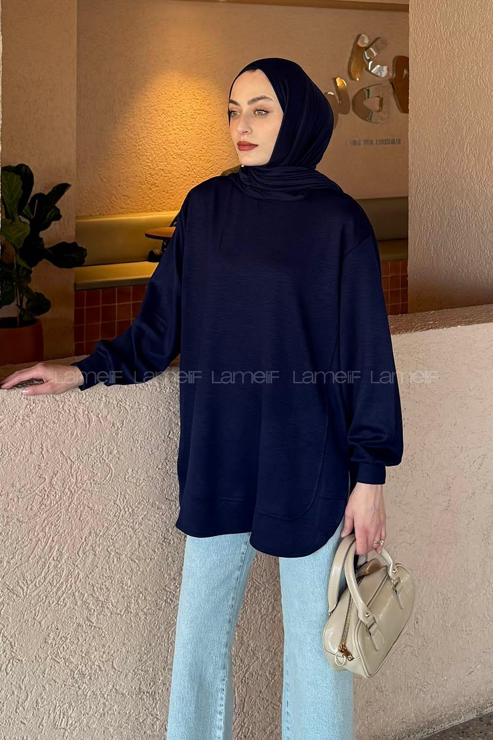 Lamelif Oysho Dikişli Sweat Lacivert