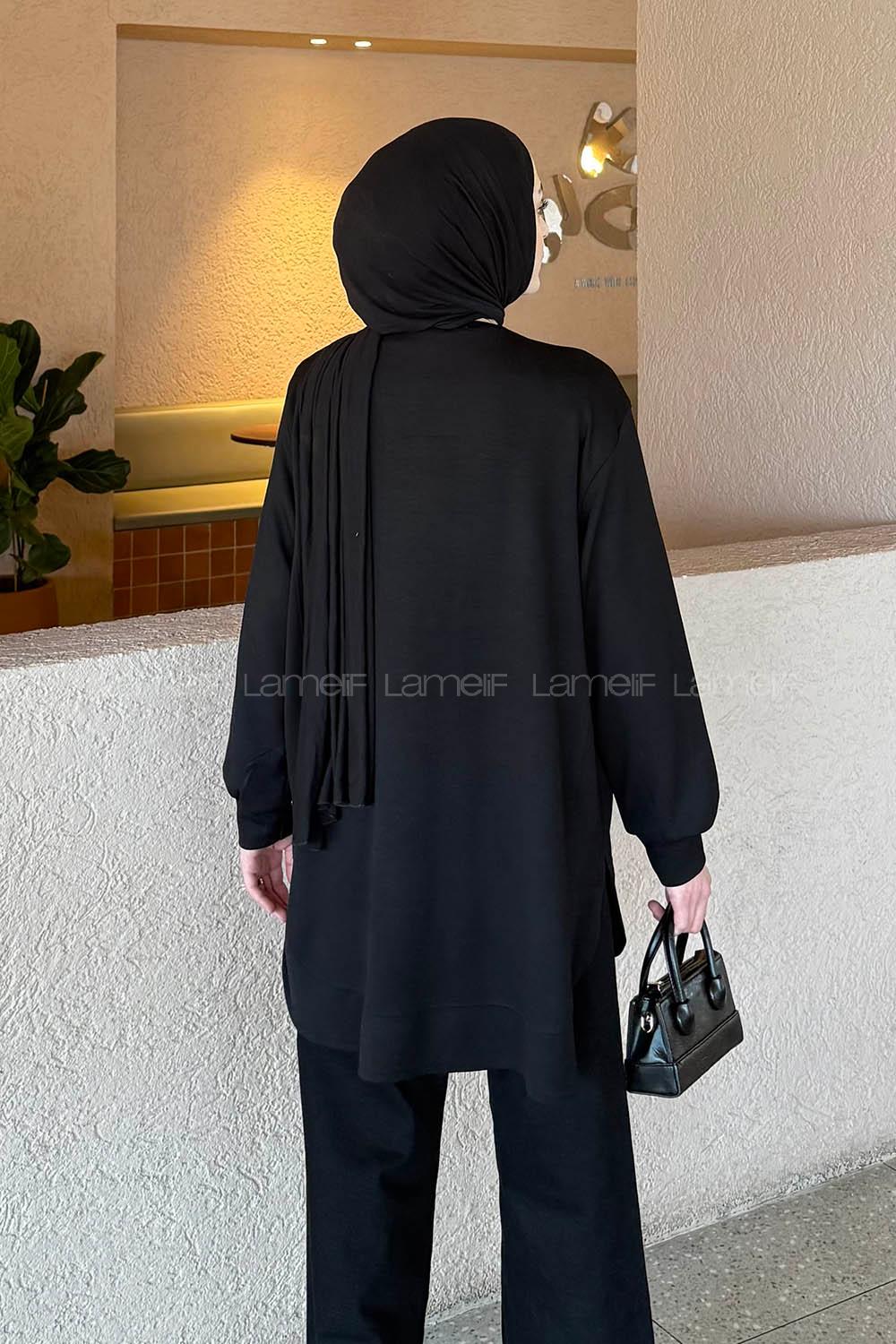 Lamelif Oysho Dikişli Sweat Siyah