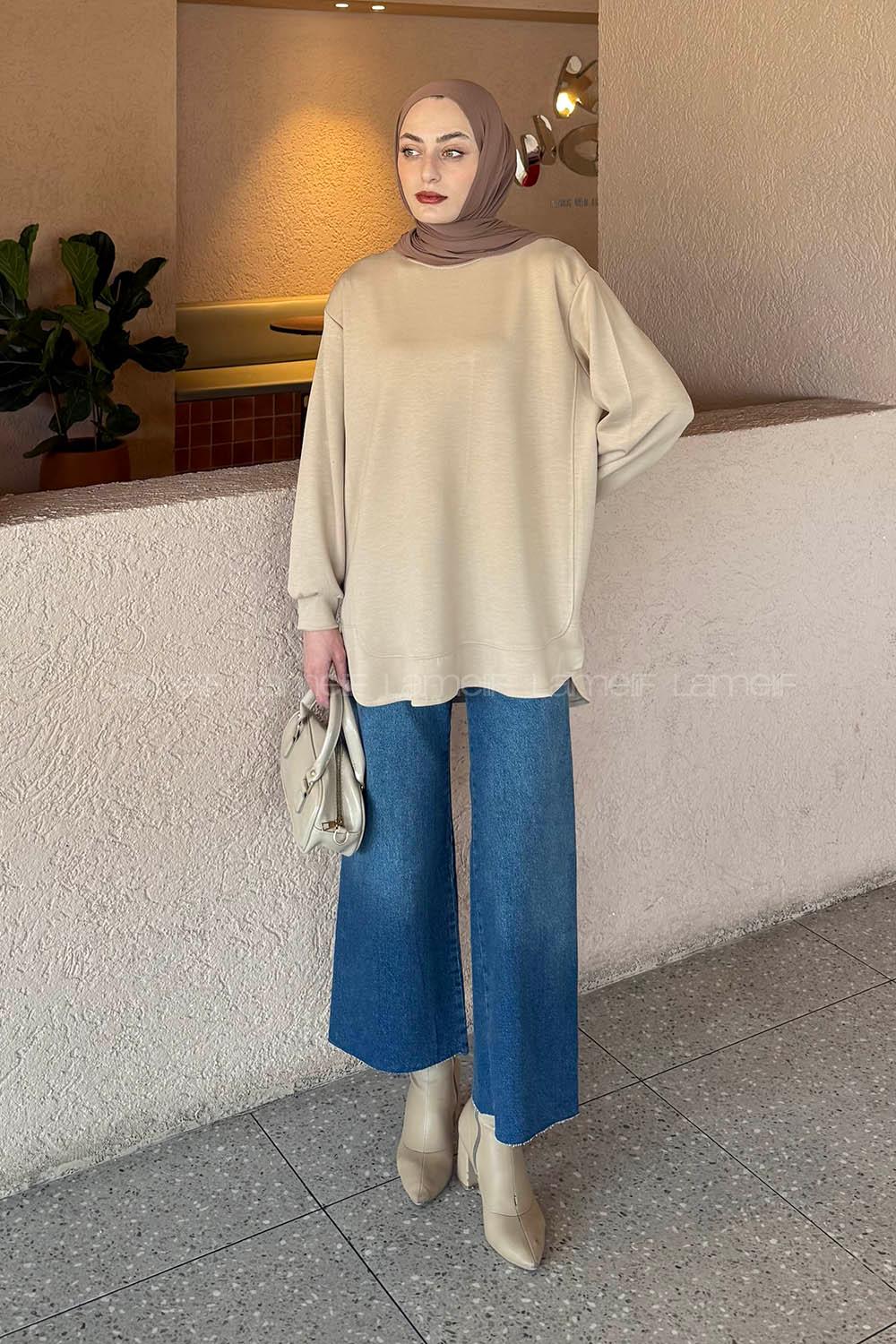 Lamelif Oysho Dikişli Sweat Sütlü Kahve