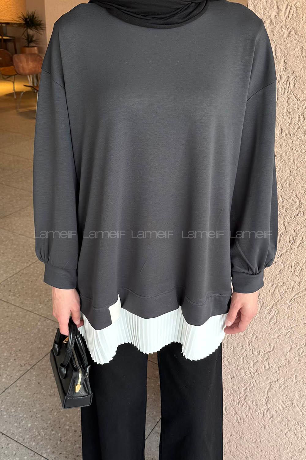 Lamelif Pilise Detaylı Tunik Antrasit