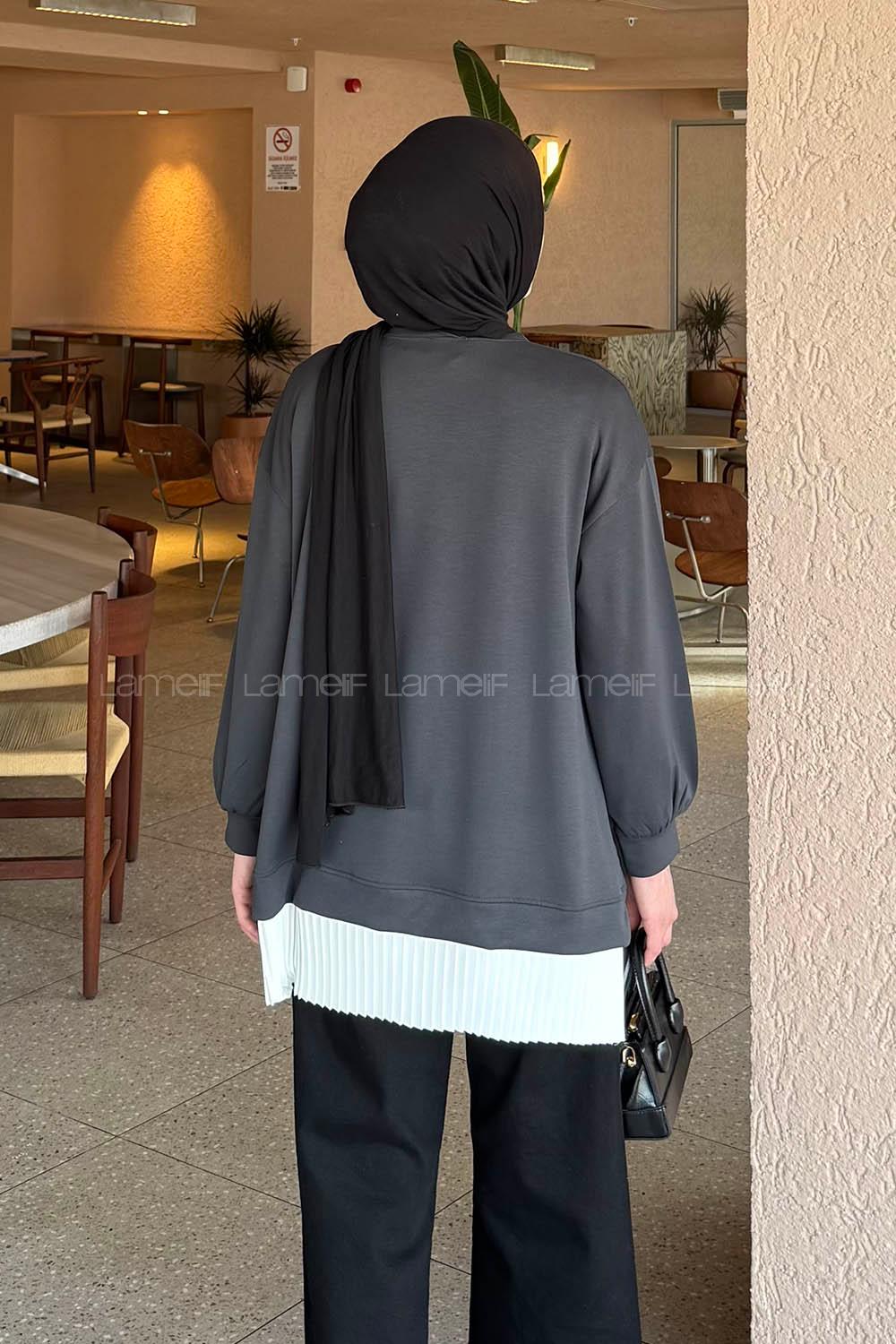 Lamelif Pilise Detaylı Tunik Antrasit