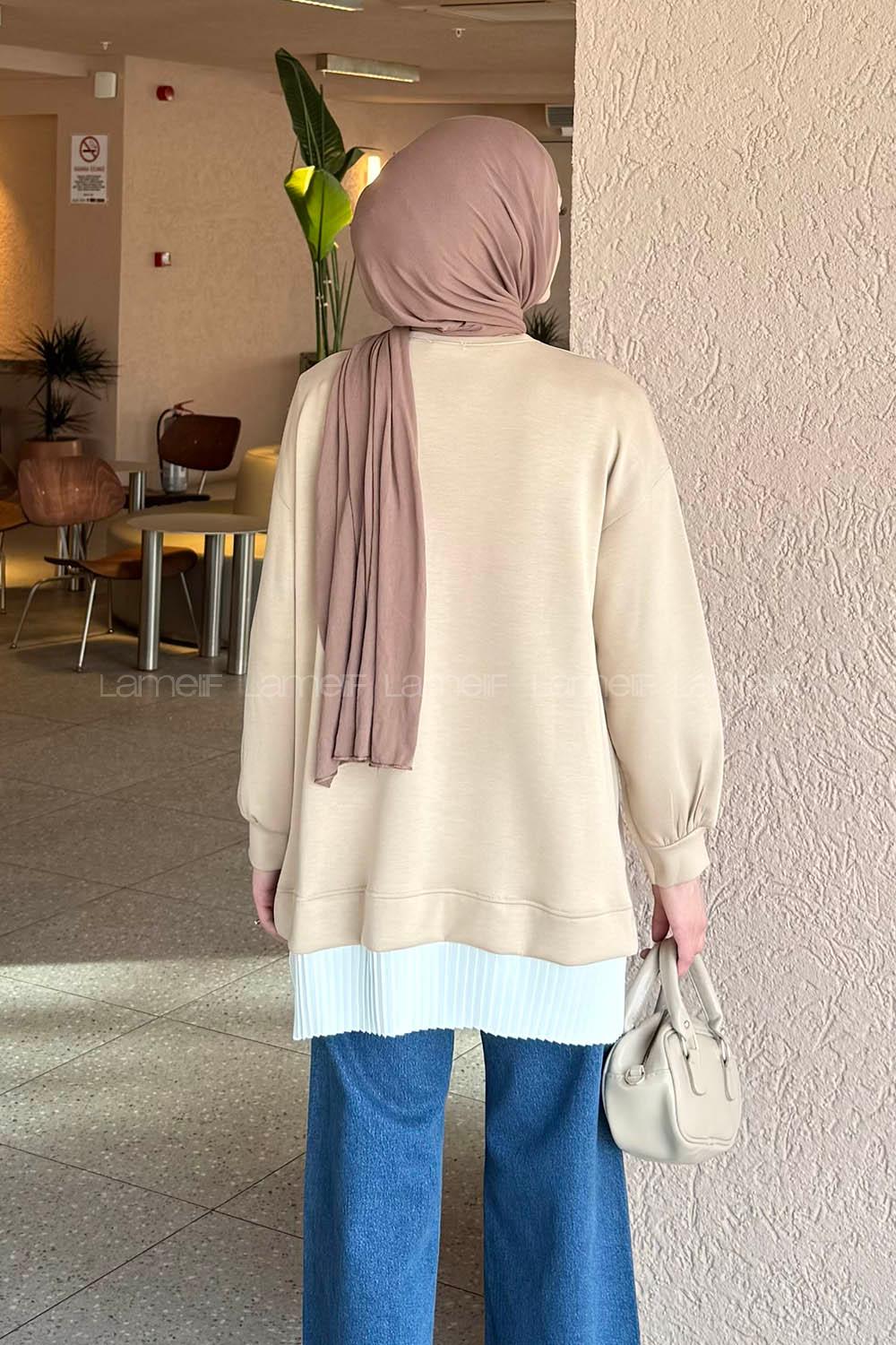 Lamelif Pilise Detaylı Tunik Sütlü Kahve