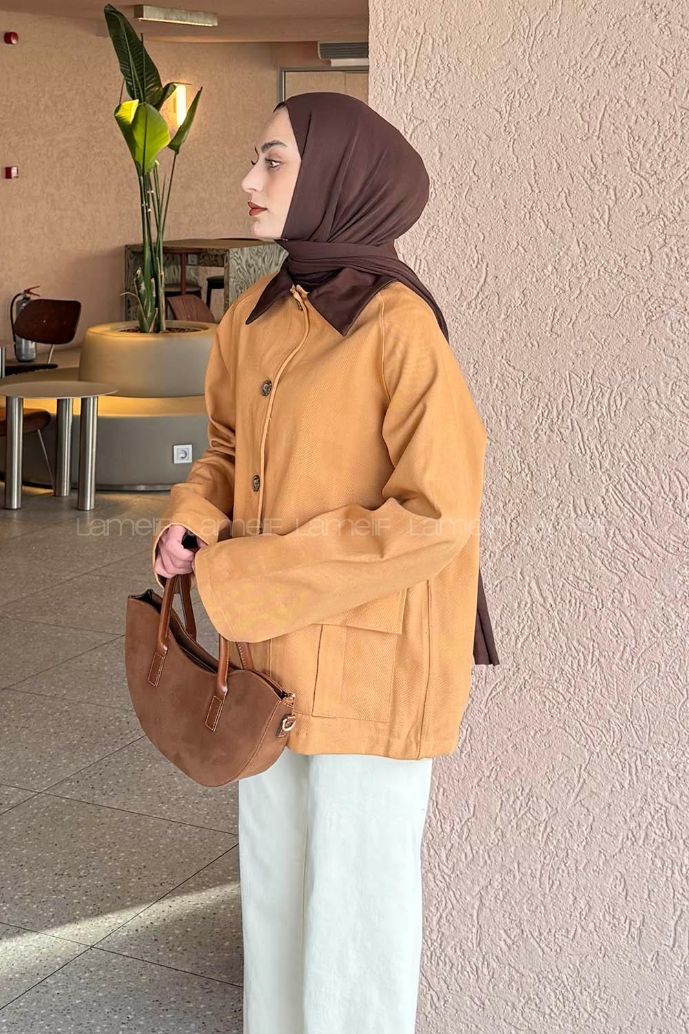 Lamelif Yaka Detaylı Parka Taba