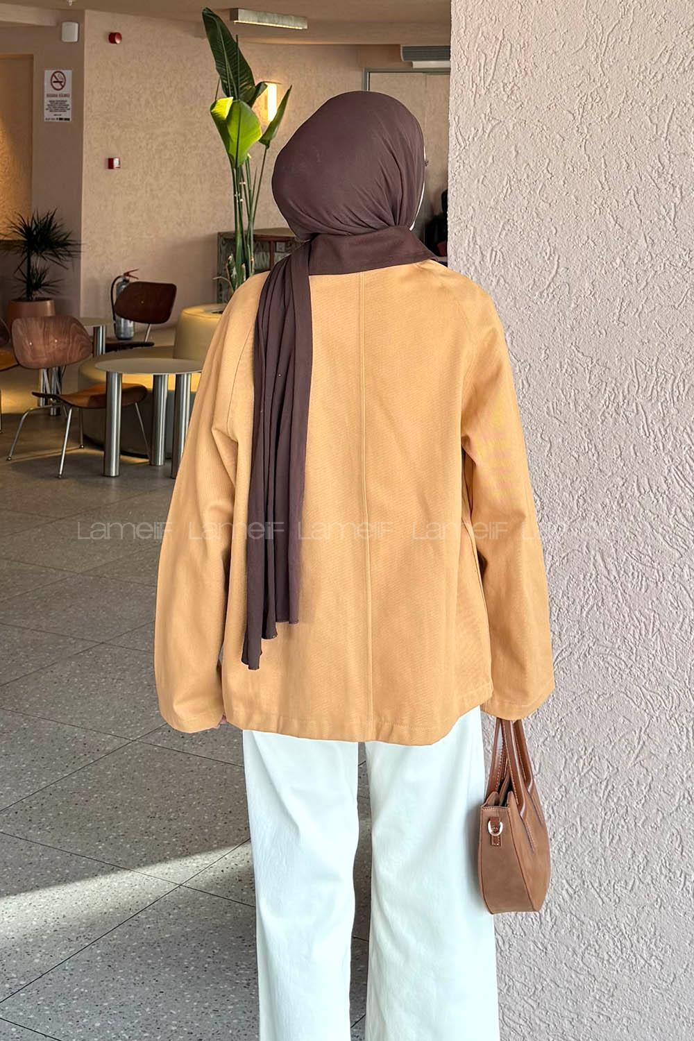 Lamelif Yaka Detaylı Parka Taba