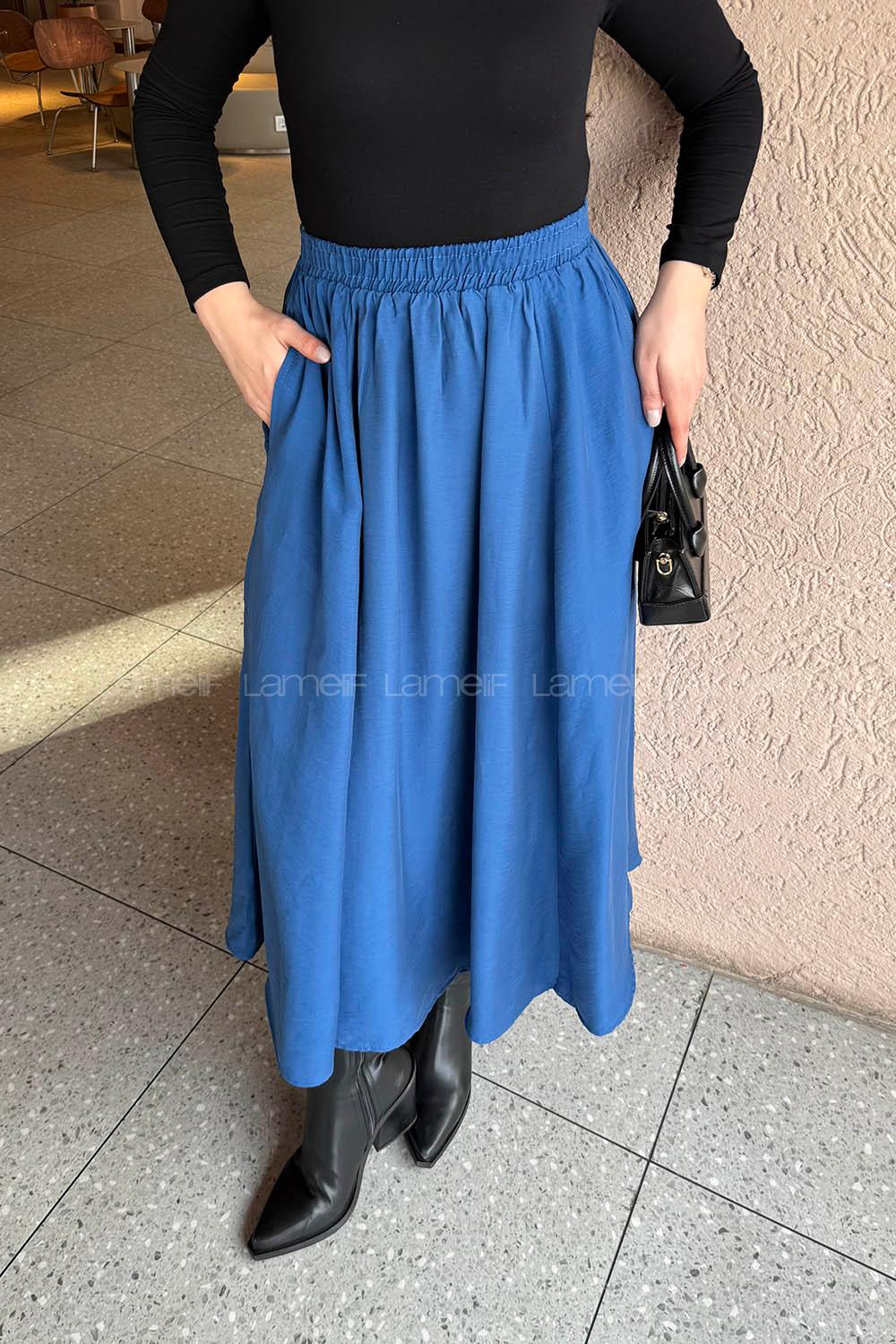 Indigo Cotton Flare Skirt