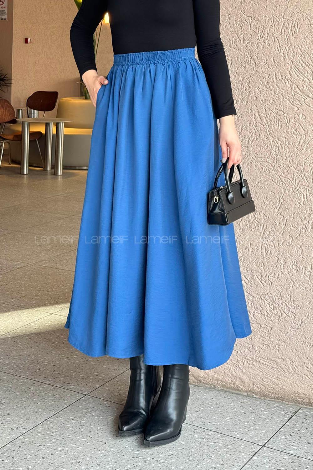Indigo Cotton Flare Skirt