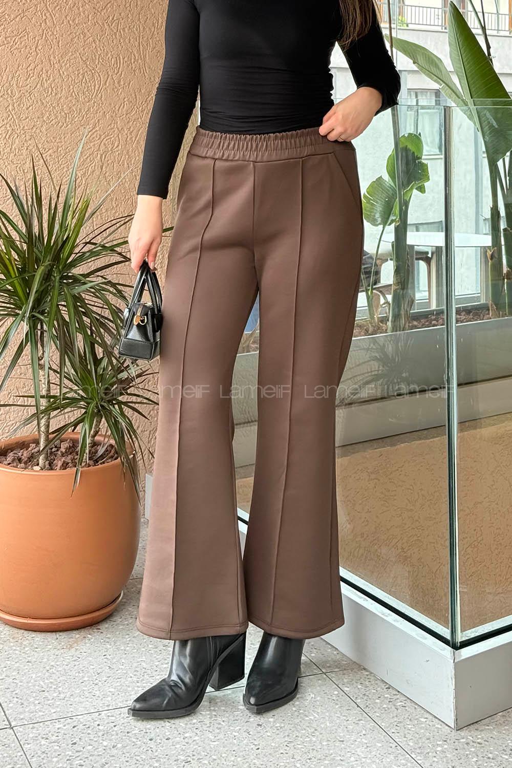 Lamelif Çımalı Scuba Pantolon Acı Kahve