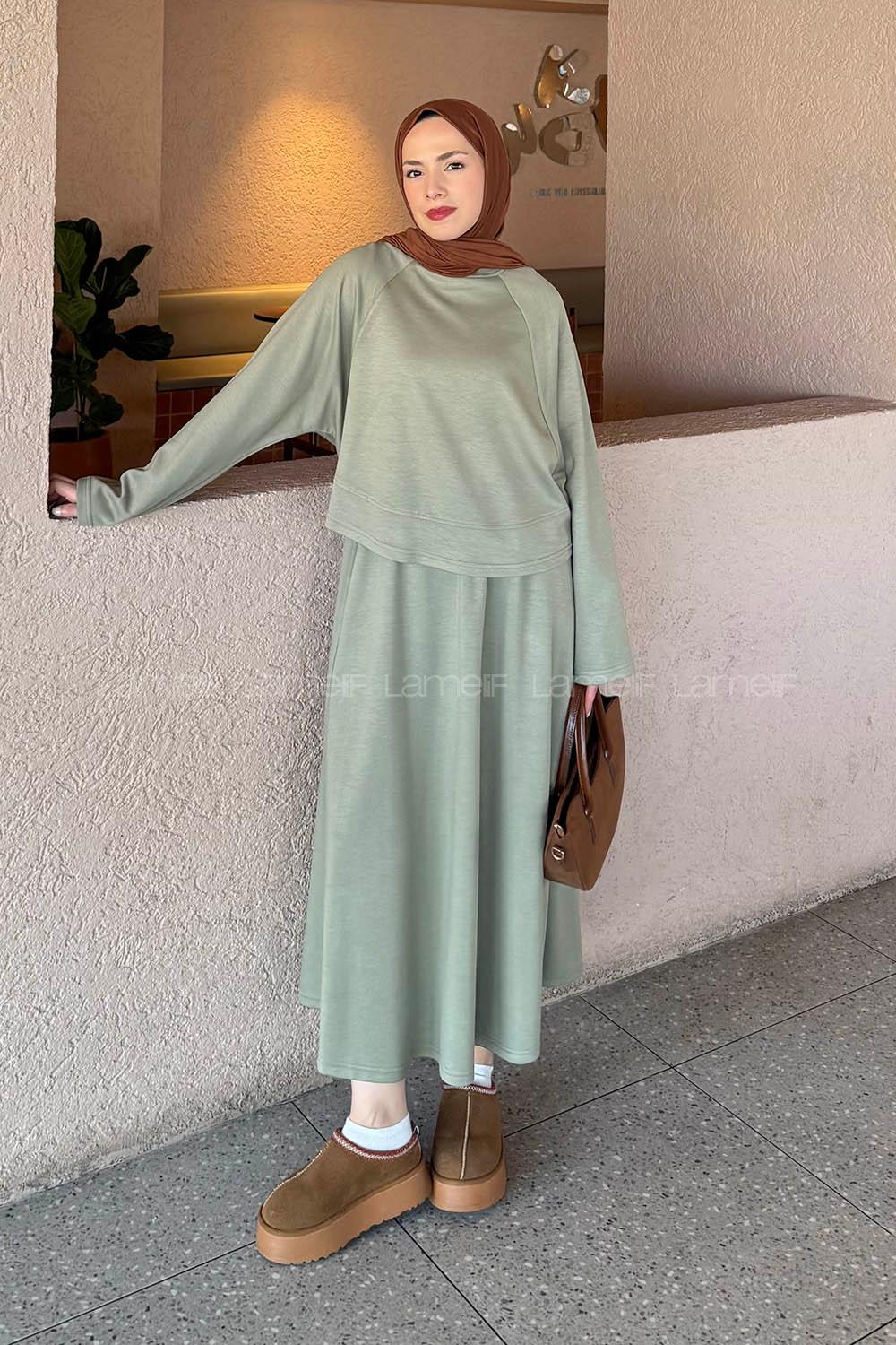 Plum Green Crew Neck Long Arm Cotton Regular Trousers Comfortable Suit