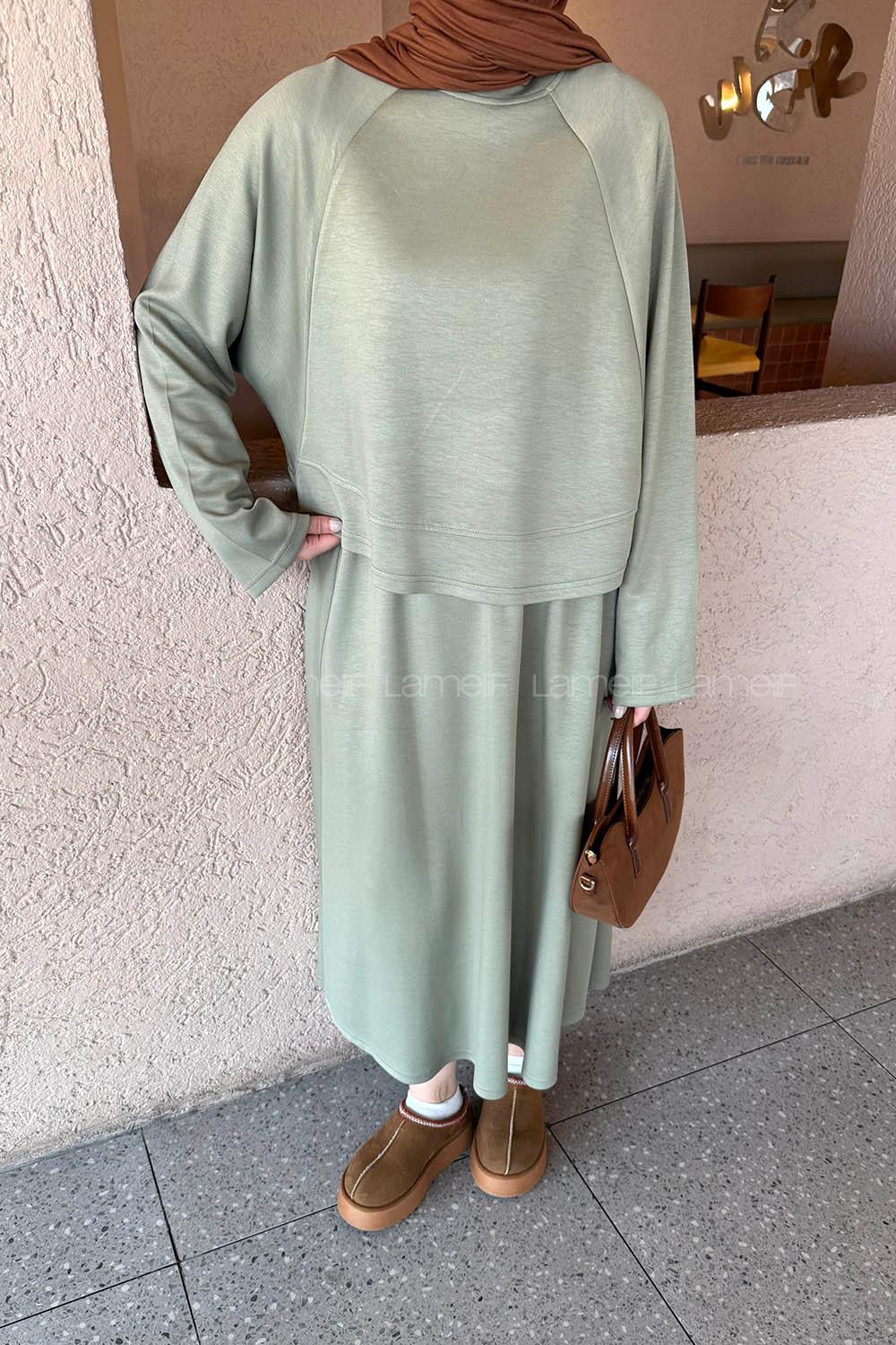 Plum Green Crew Neck Long Arm Cotton Regular Trousers Comfortable Suit