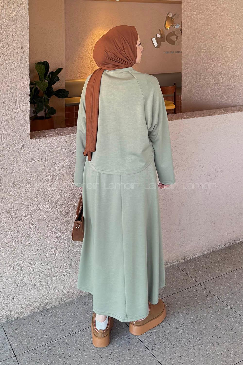Plum Green Crew Neck Long Arm Cotton Regular Trousers Comfortable Suit