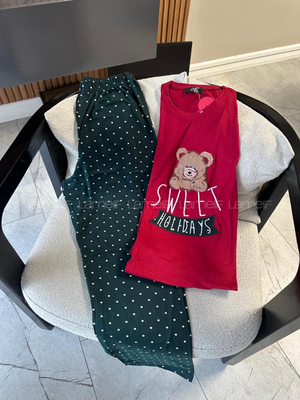 Lamelif Bambu Likralı Ayıcık Desenli Pijama Takımı