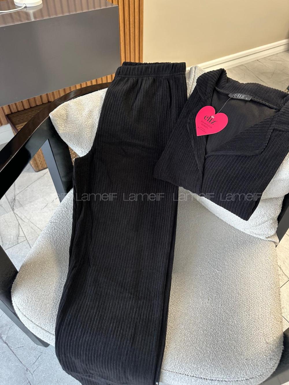 Lamelif Polar Kumaş Papatya Desen Düğmeli  Pijama Takım