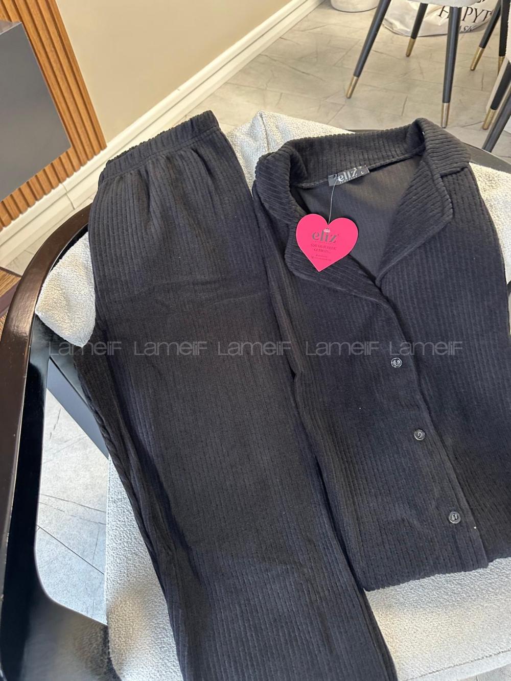 Lamelif Polar Kumaş Papatya Desen Düğmeli  Pijama Takım