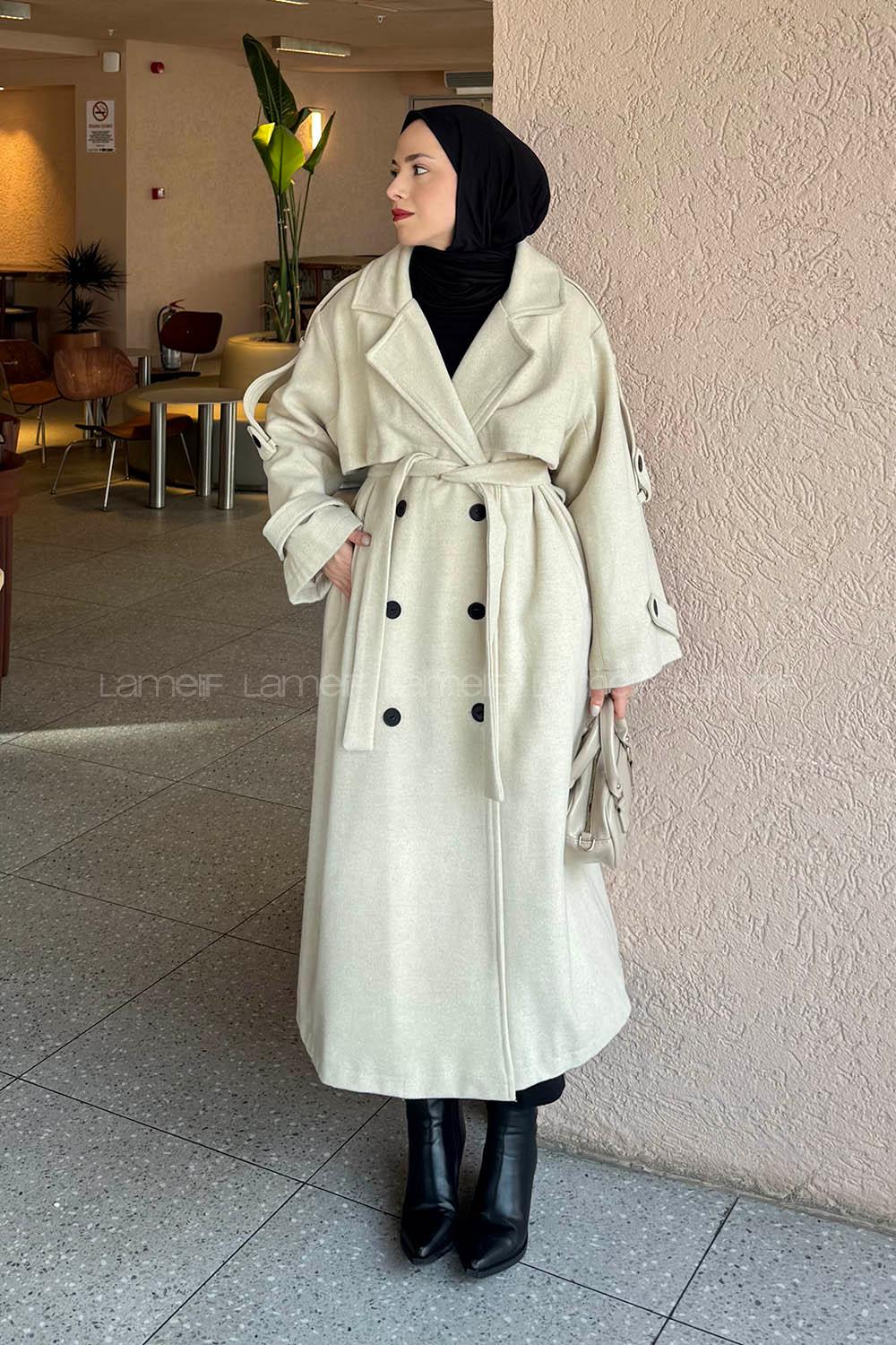 Stone Long Arm Belted Linen Trench Coat