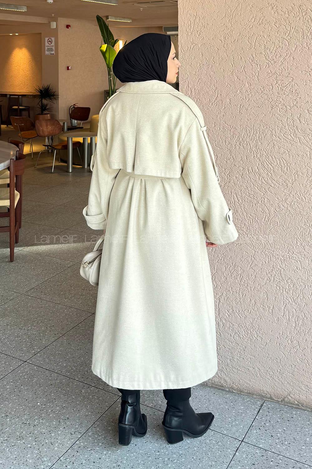 Stone Long Arm Belted Linen Trench Coat