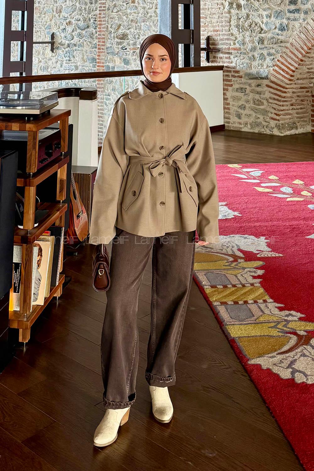 Khaki Long Arm Viscose Fabric Trench Coat