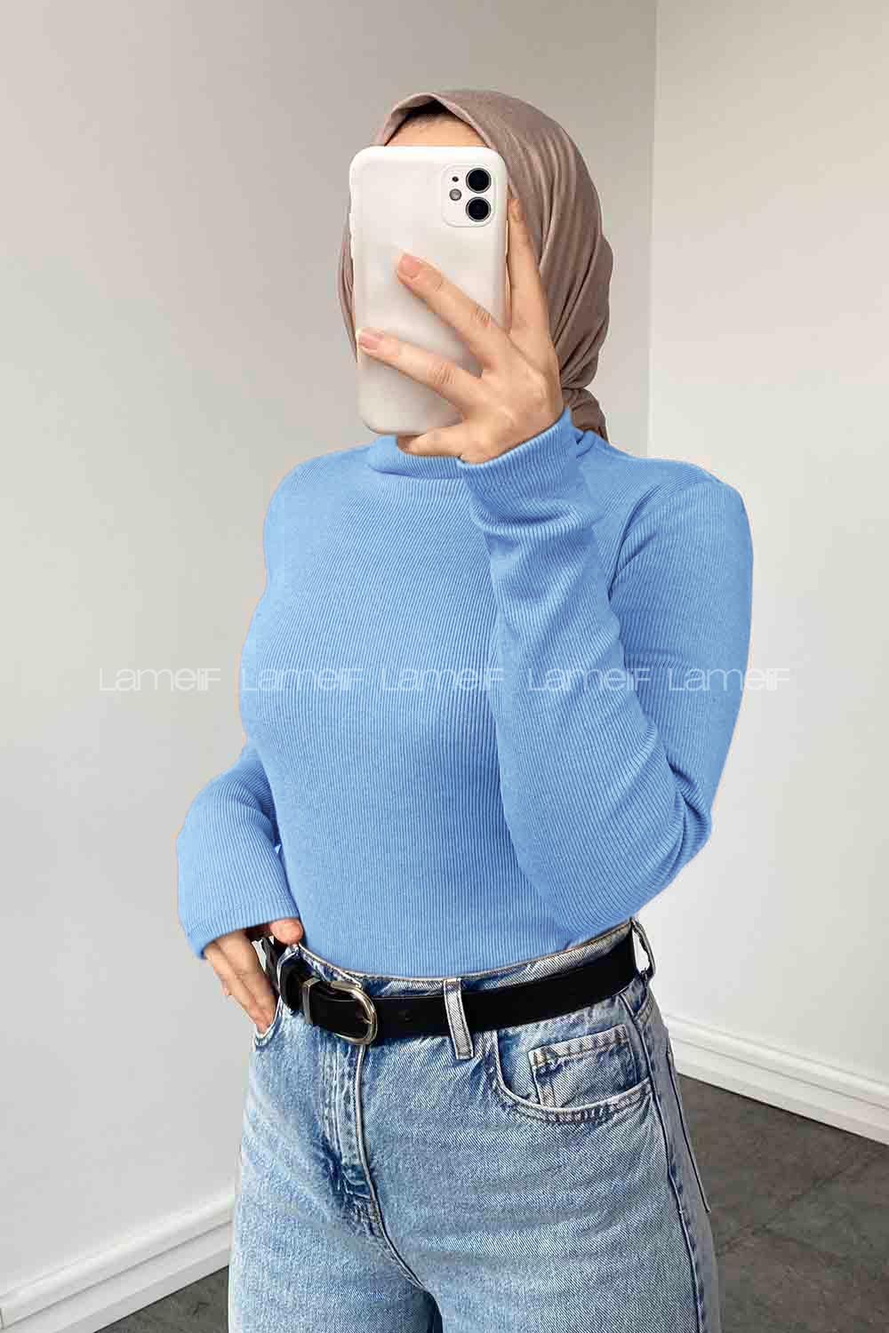 Lamelif Balıkçı Yaka Fitilli Body Bebe Mavisi