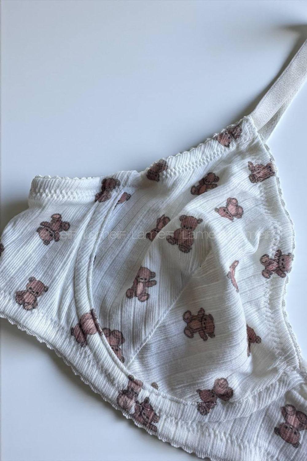 Lamelif Kaşkorsen Ayıcık Desenli Pamuk Sütyen Takım