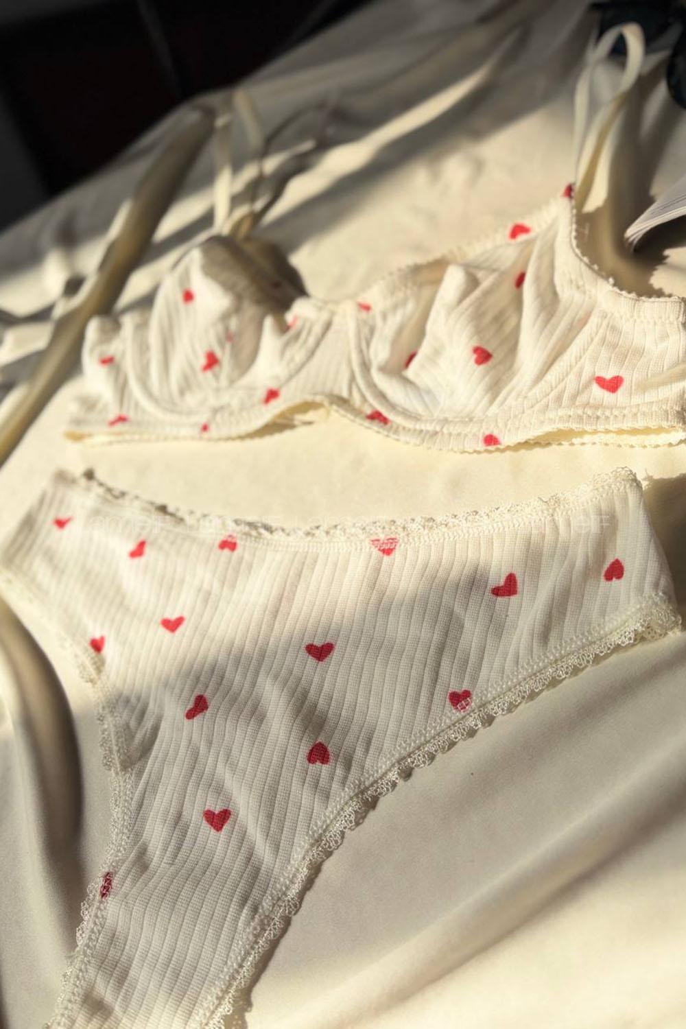 Lamelif Kaşkorsen Kalp Desenli Pamuk Sütyen Takım