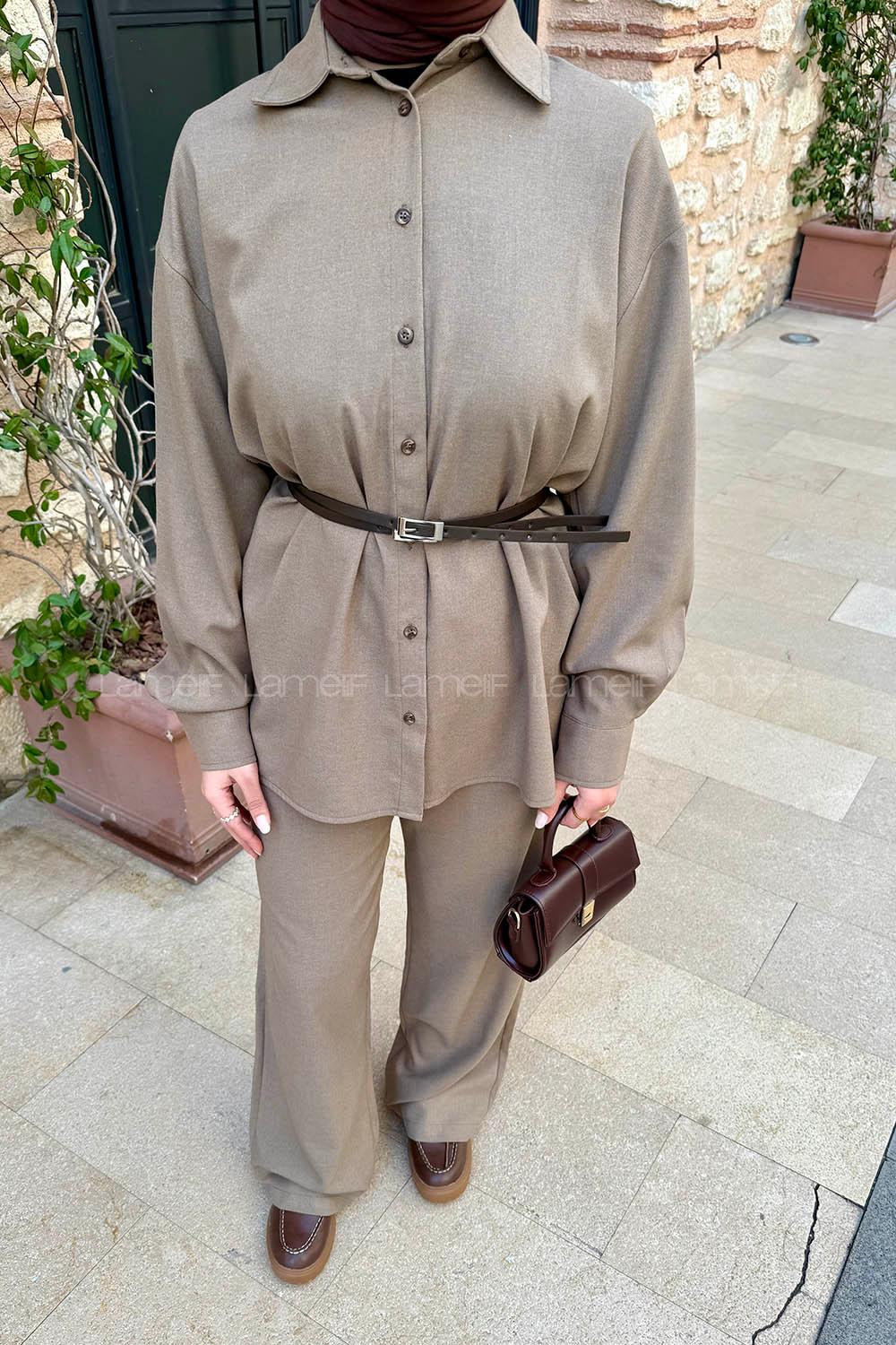 Khaki Shirt Collar Long Arm Polyester Regular Trousers Comfortable Suit
