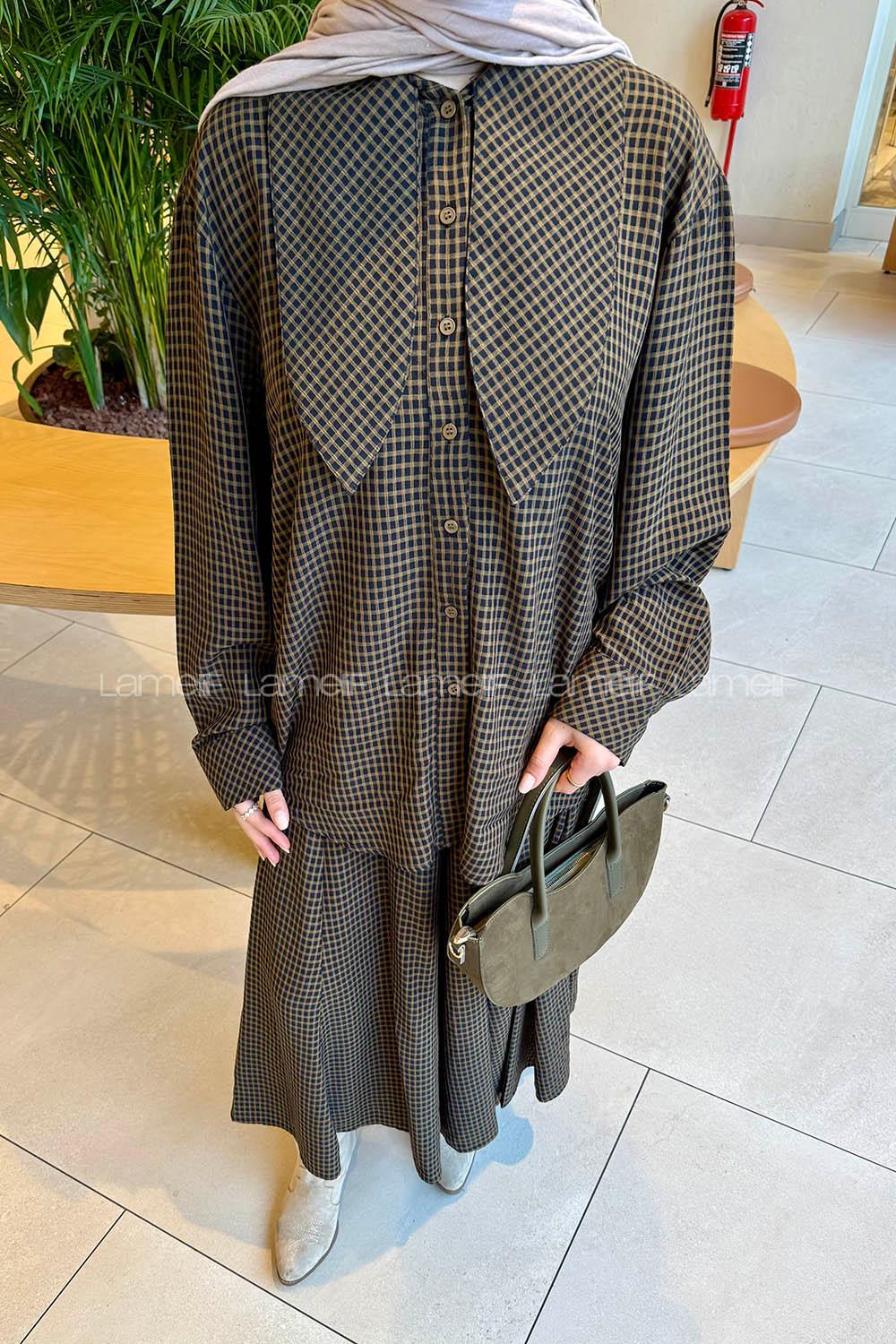 Lamelif Ekoseli Takım Siyah-Haki