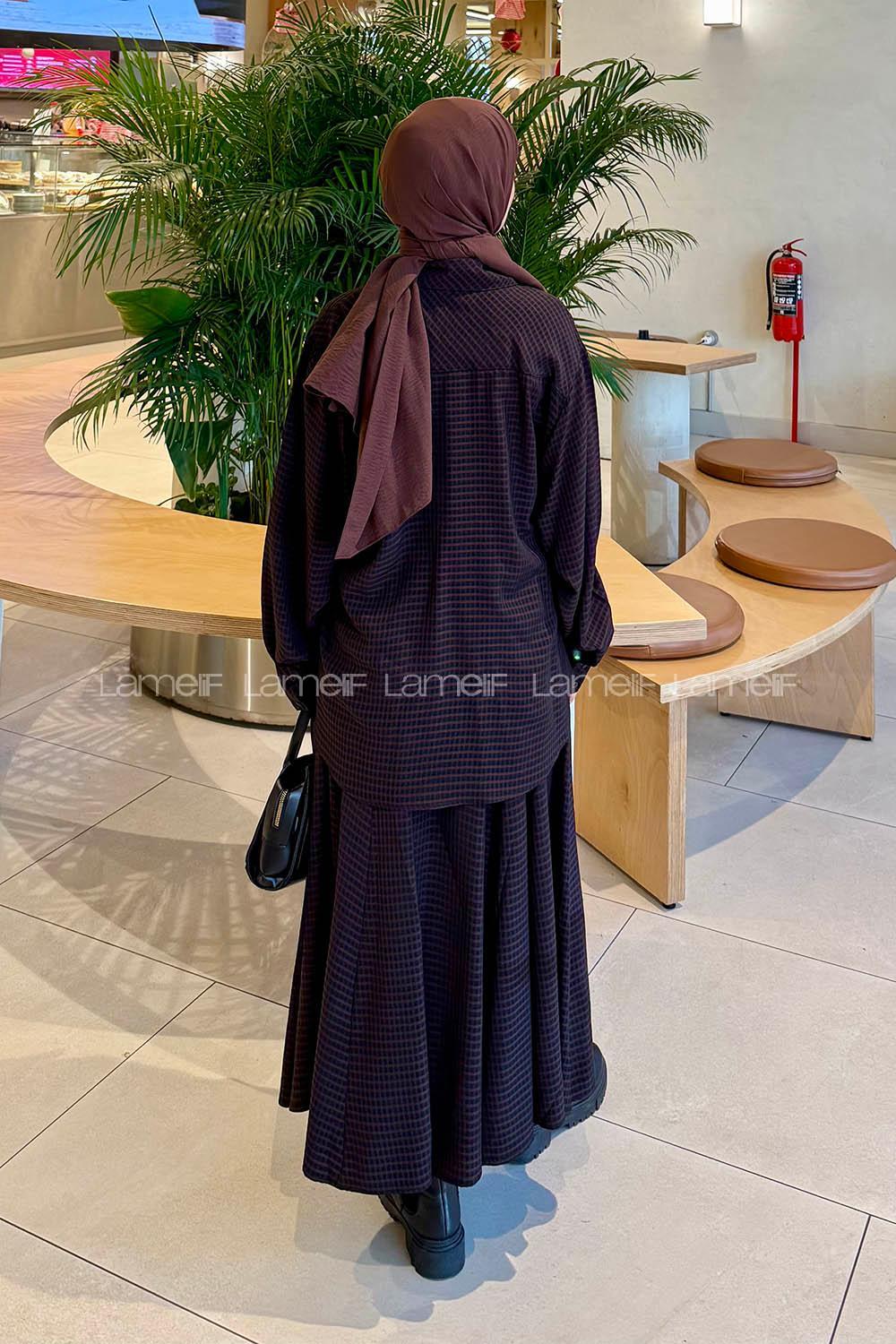 Lamelif Ekoseli Takım Siyah-Kahverengi