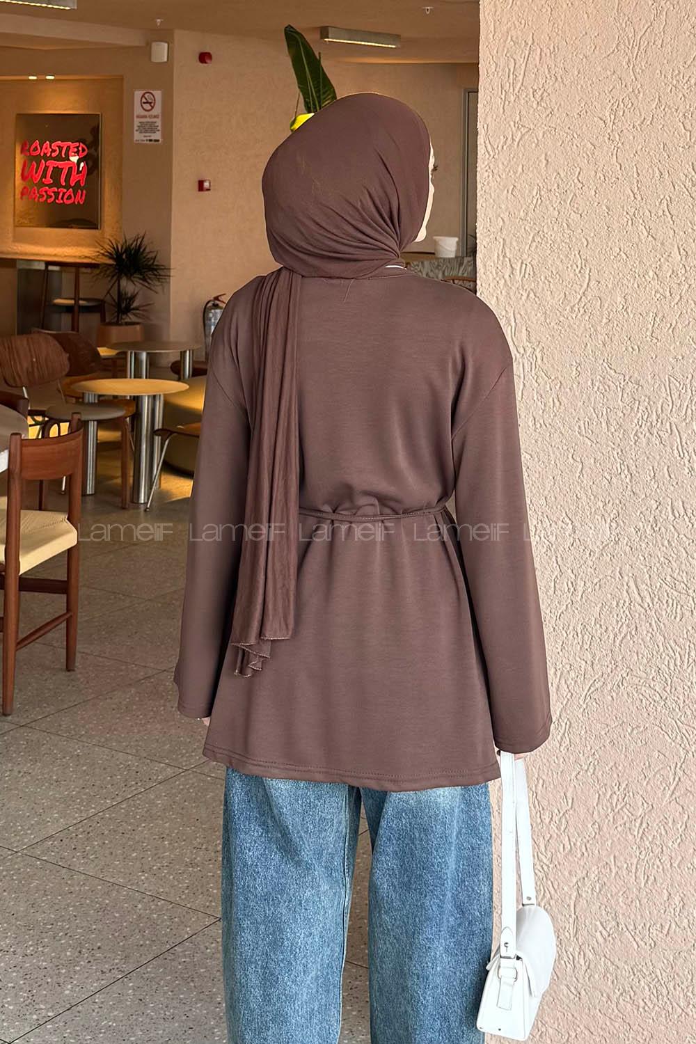 Lamelif Bağlama Detaylı Oysho Sweat Acı Kahve