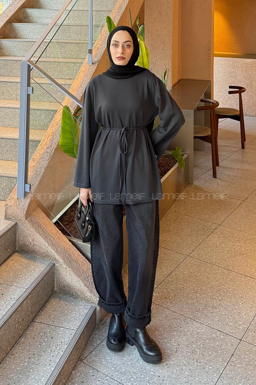 Lamelif Bağlama Detaylı Oysho Sweat Antrasit