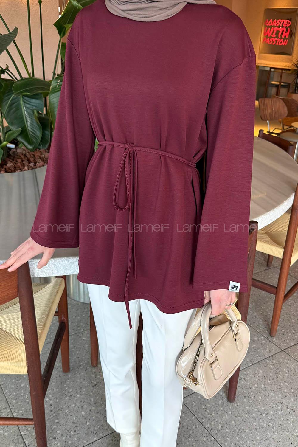 Lamelif Bağlama Detaylı Oysho Sweat Bordo