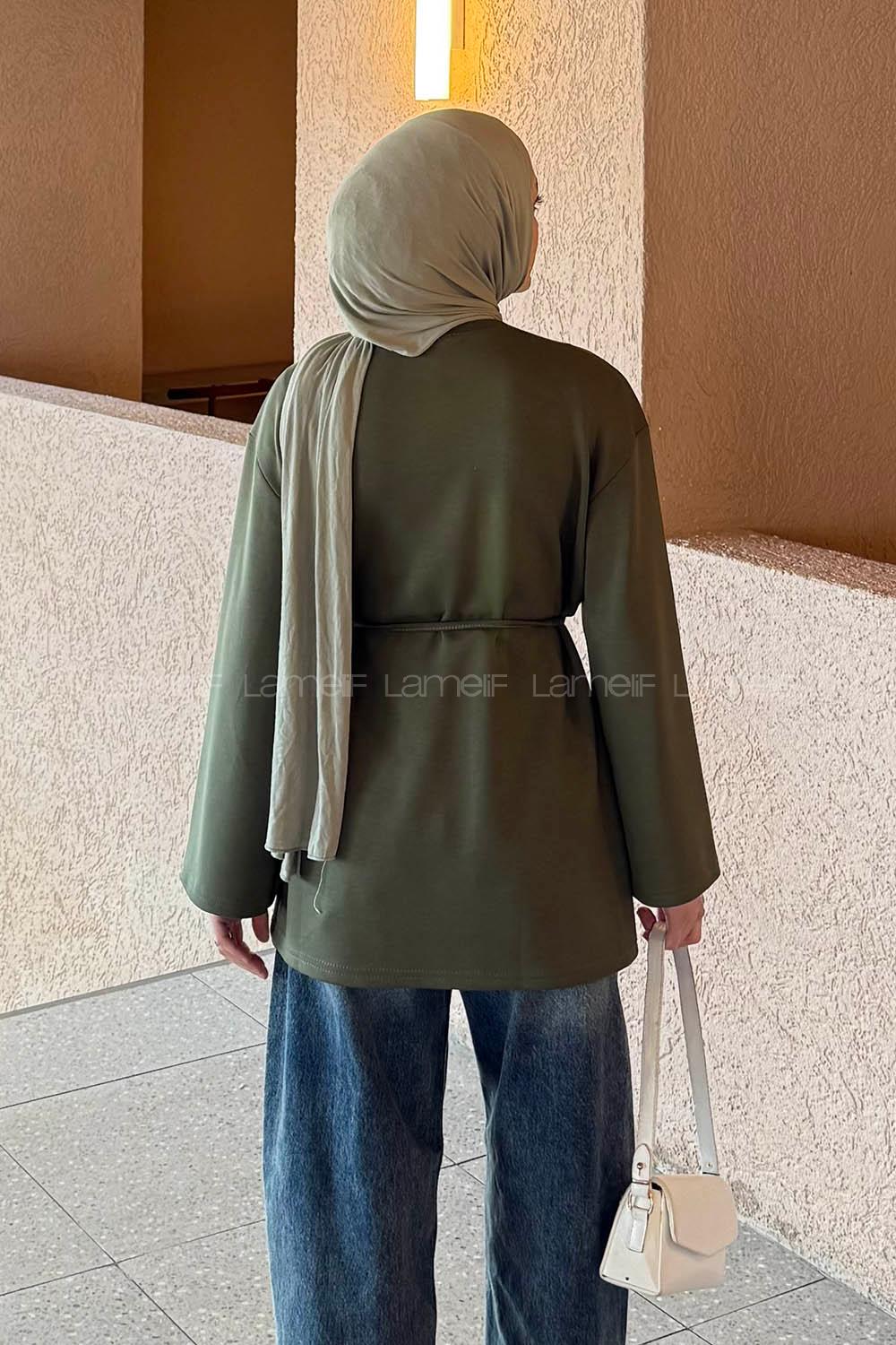 Lamelif Bağlama Detaylı Oysho Sweat Haki