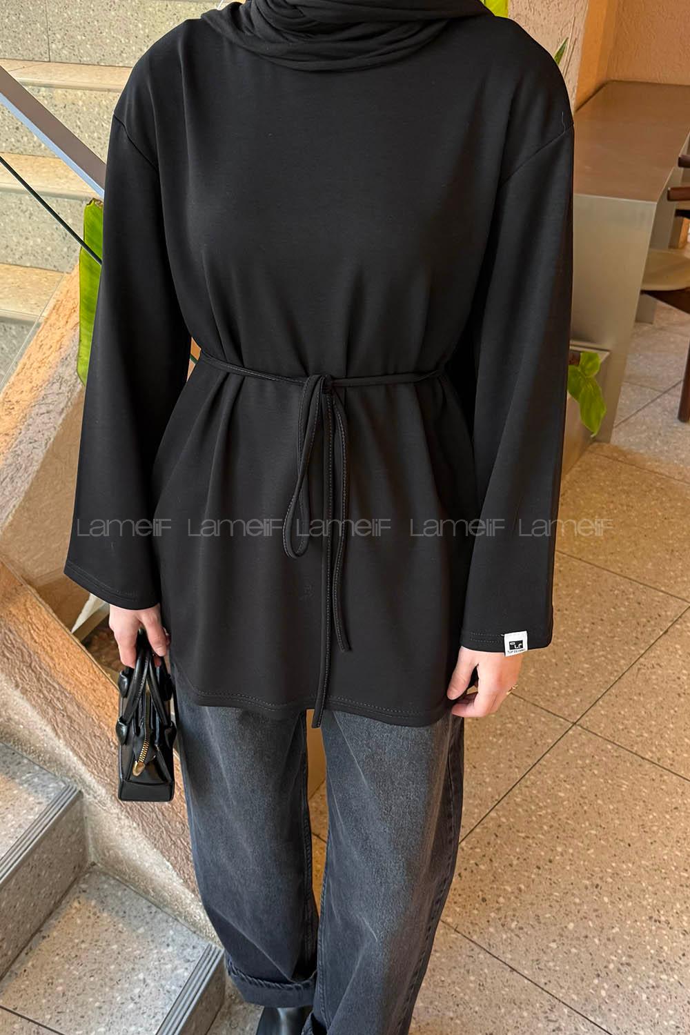 Lamelif Bağlama Detaylı Oysho Sweat Siyah