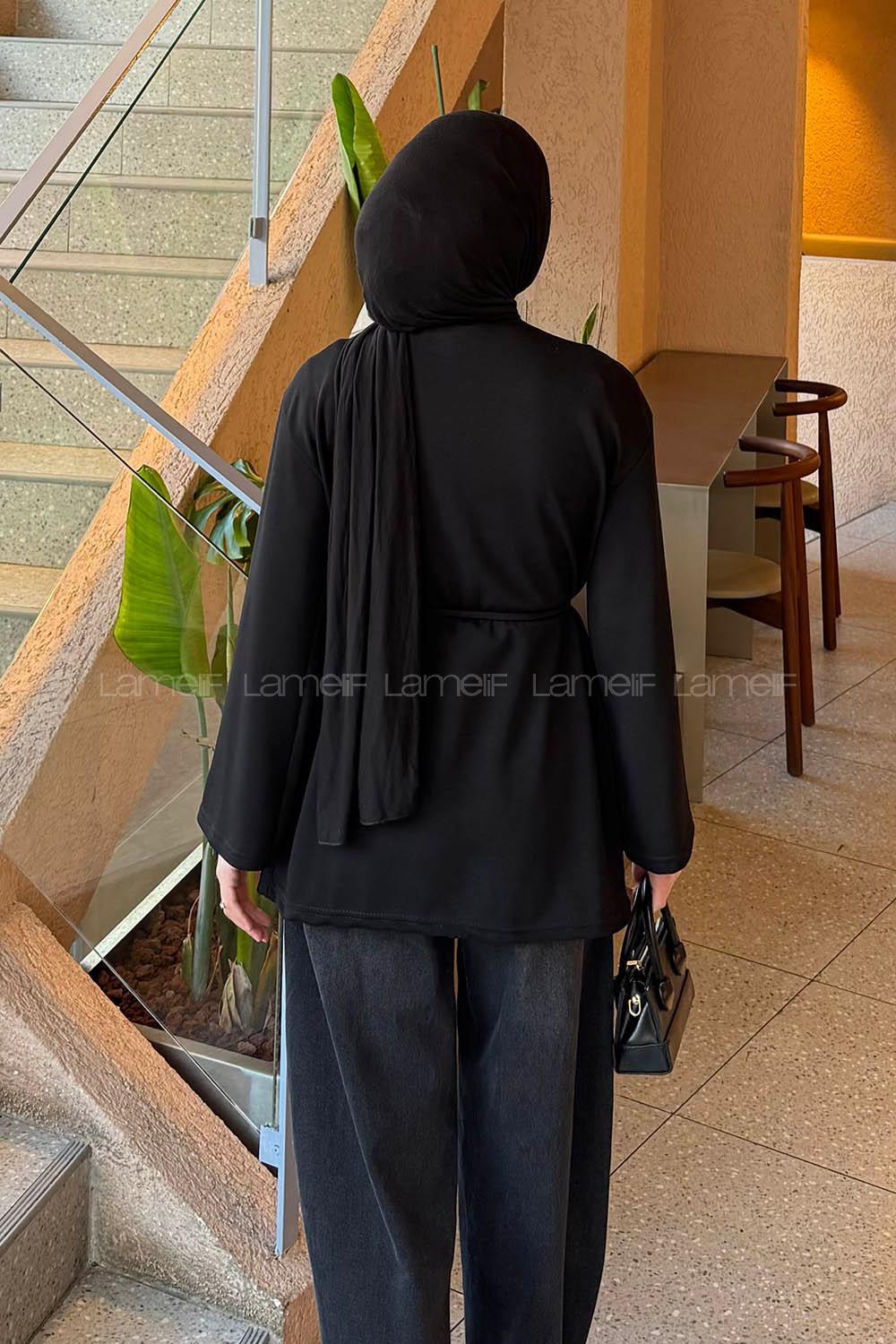 Lamelif Bağlama Detaylı Oysho Sweat Siyah