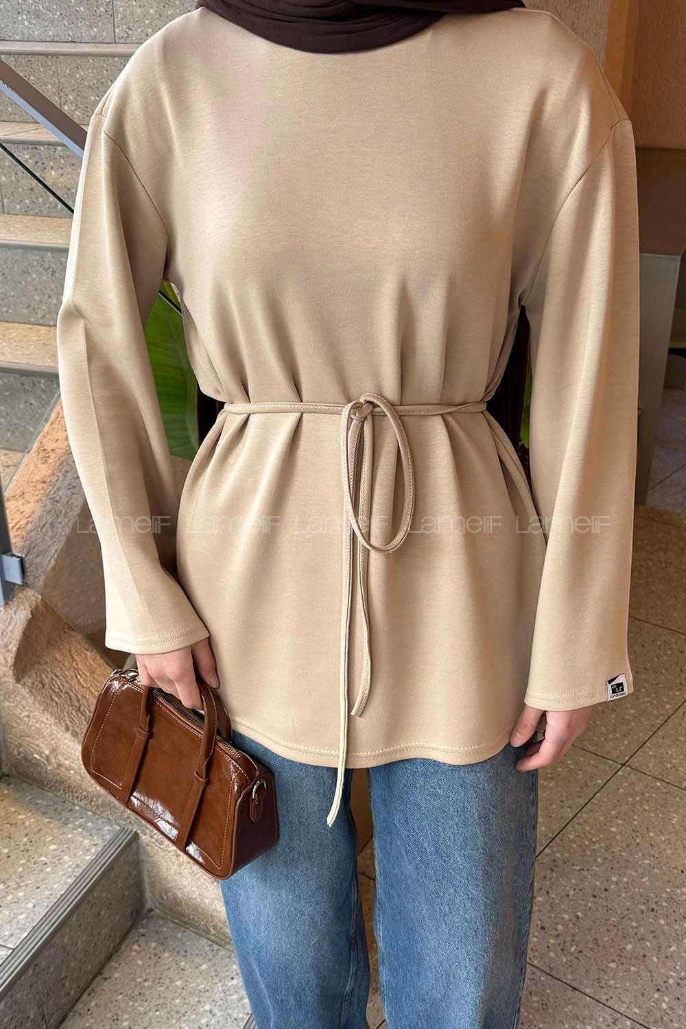 Lamelif Bağlama Detaylı Oysho Sweat Sütlü Kahve