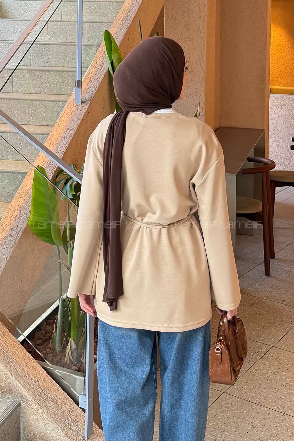 Lamelif Bağlama Detaylı Oysho Sweat Sütlü Kahve