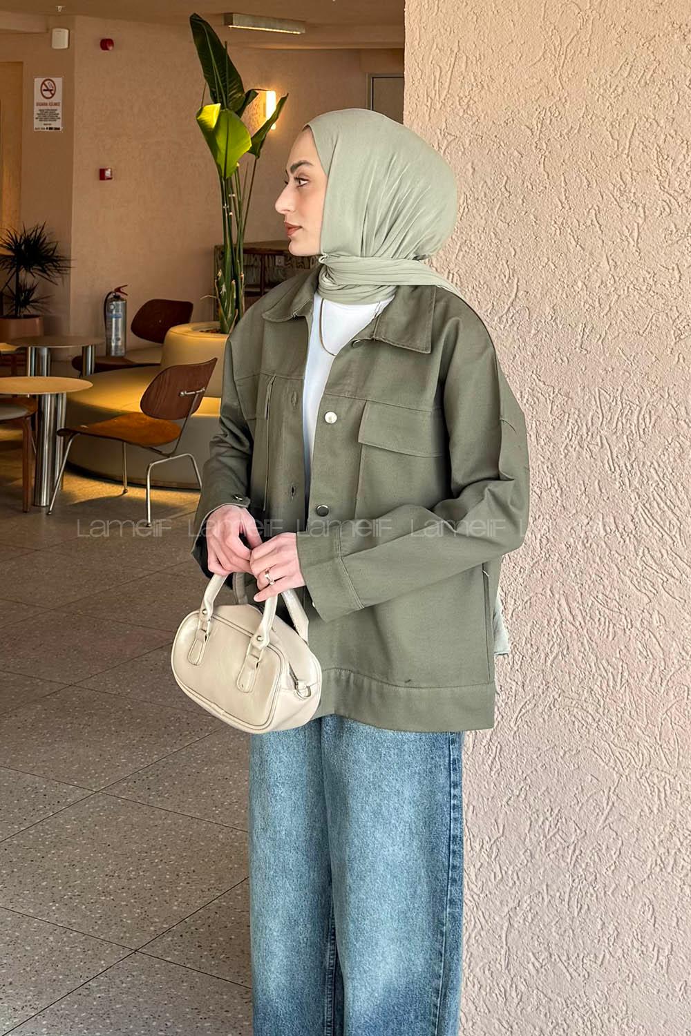 Lamelif Kapak Cepli Gömlek Haki